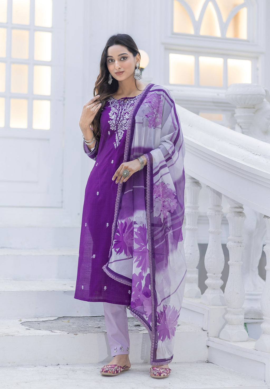 Women Modal Embroidery Straight Kurta With Pant And Dupatta Suit Set-NIRVEE