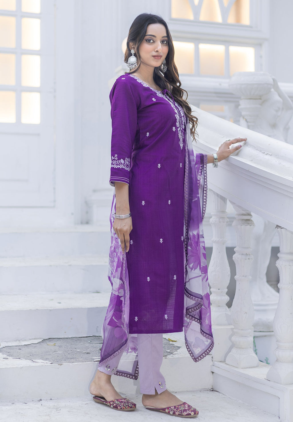 Women Modal Embroidery Straight Kurta With Pant And Dupatta Suit Set-NIRVEE