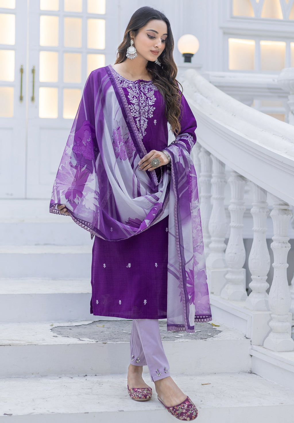 Women Modal Embroidery Straight Kurta With Pant And Dupatta Suit Set-NIRVEE