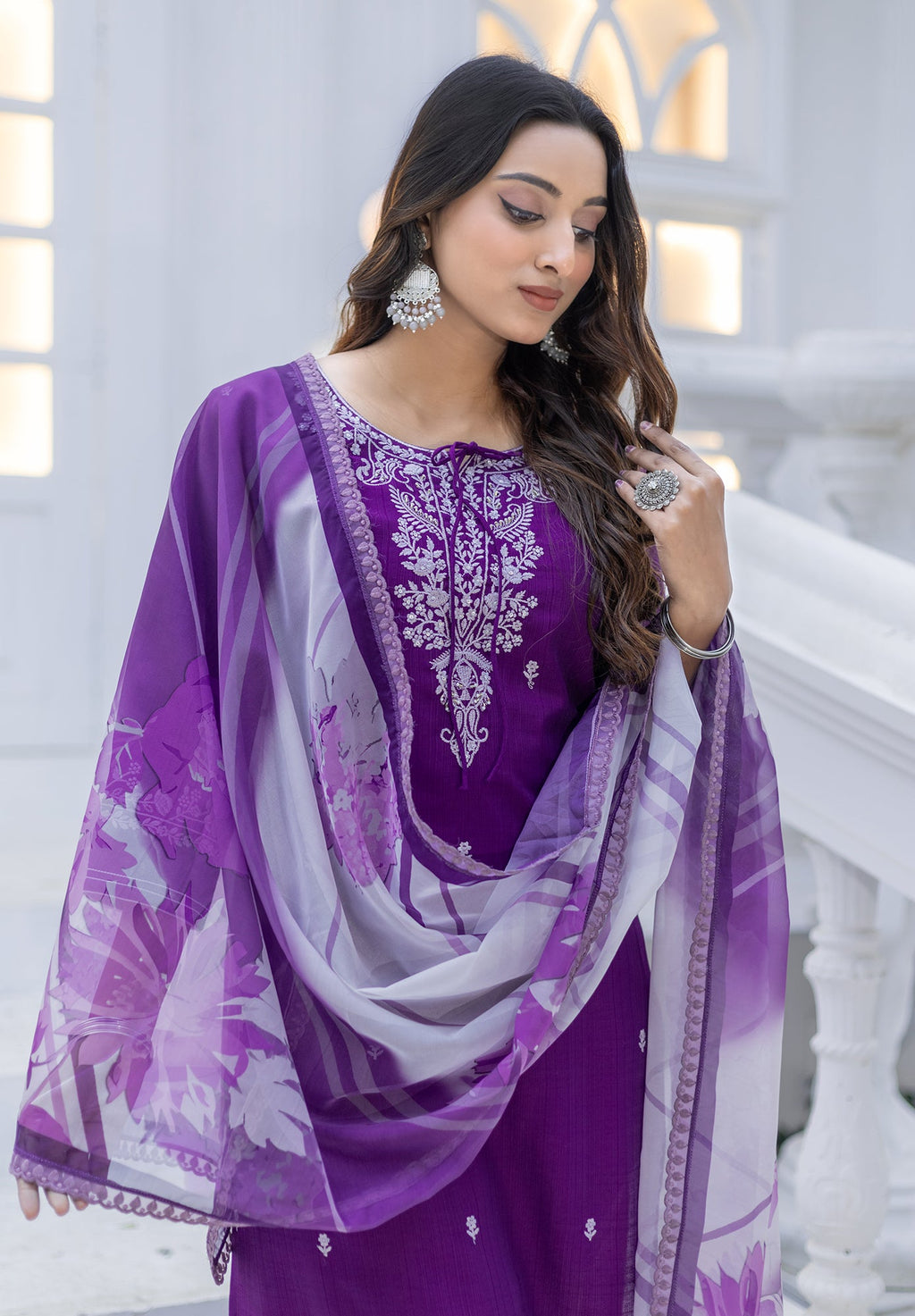 Women Modal Embroidery Straight Kurta With Pant And Dupatta Suit Set-NIRVEE