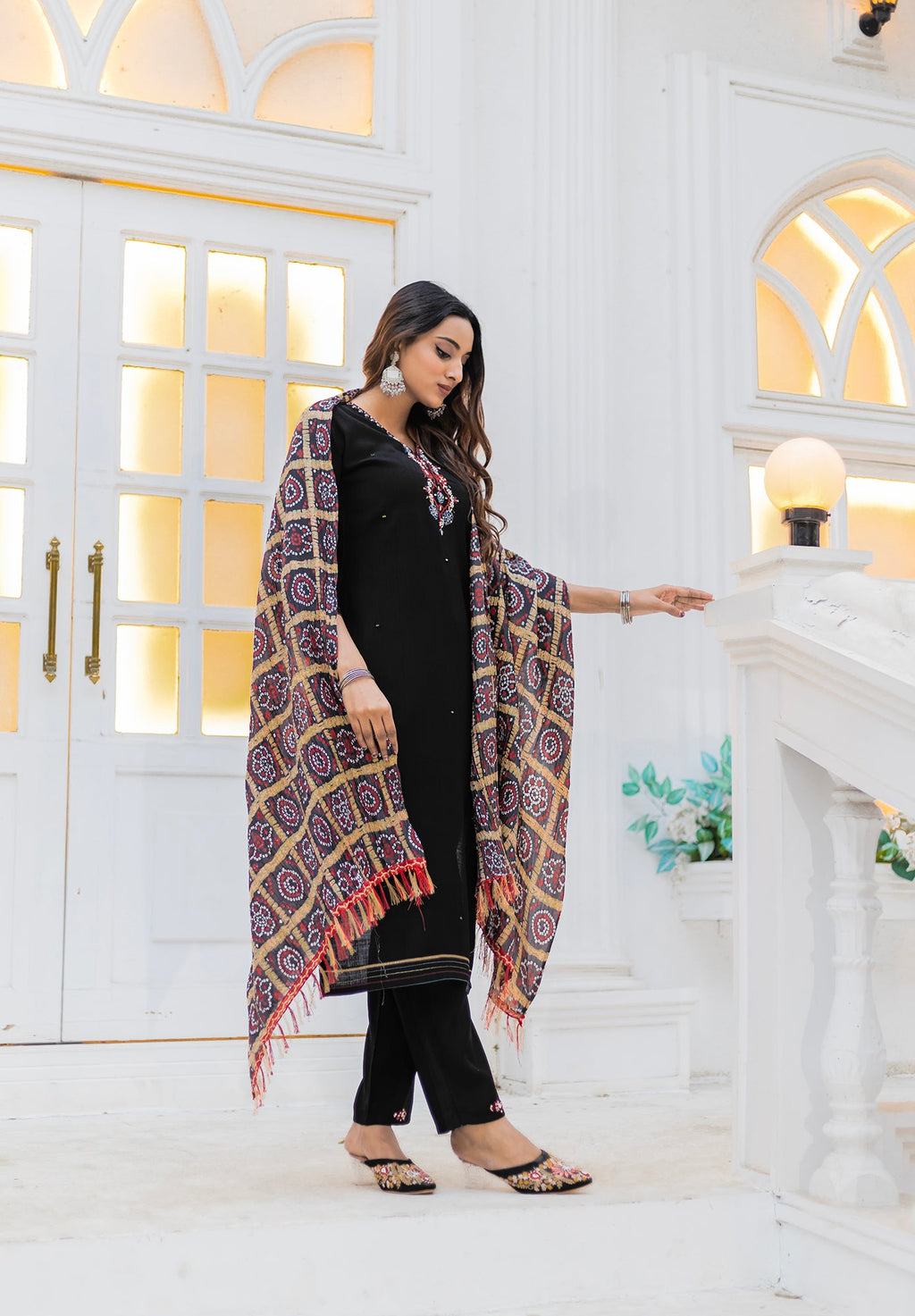 Women Viscos Weaving Straight Kurta With Pant And Dupatta Suit Set-NIKITA