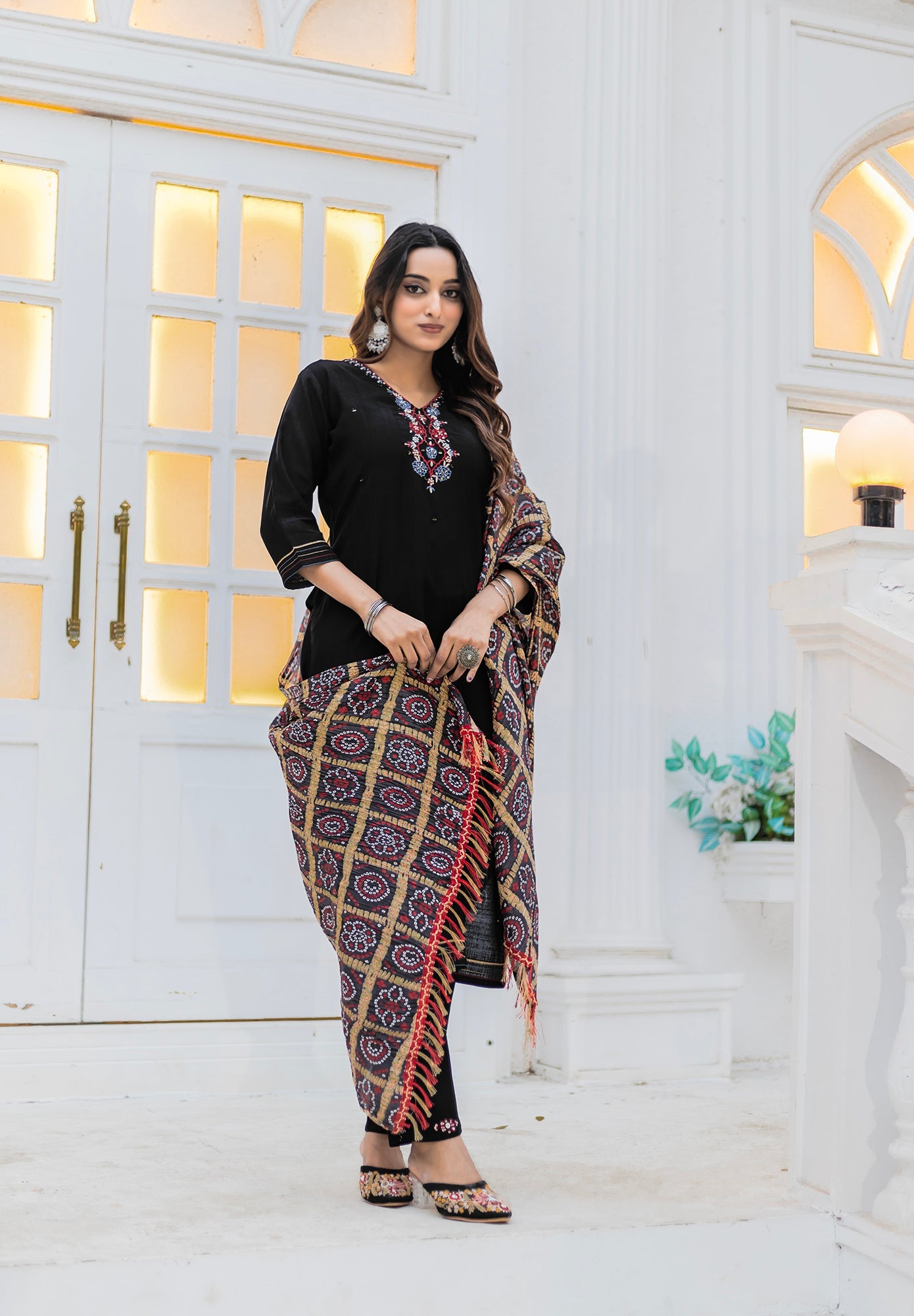 Women Viscos Weaving Straight Kurta With Pant And Dupatta Suit Set-NIKITA