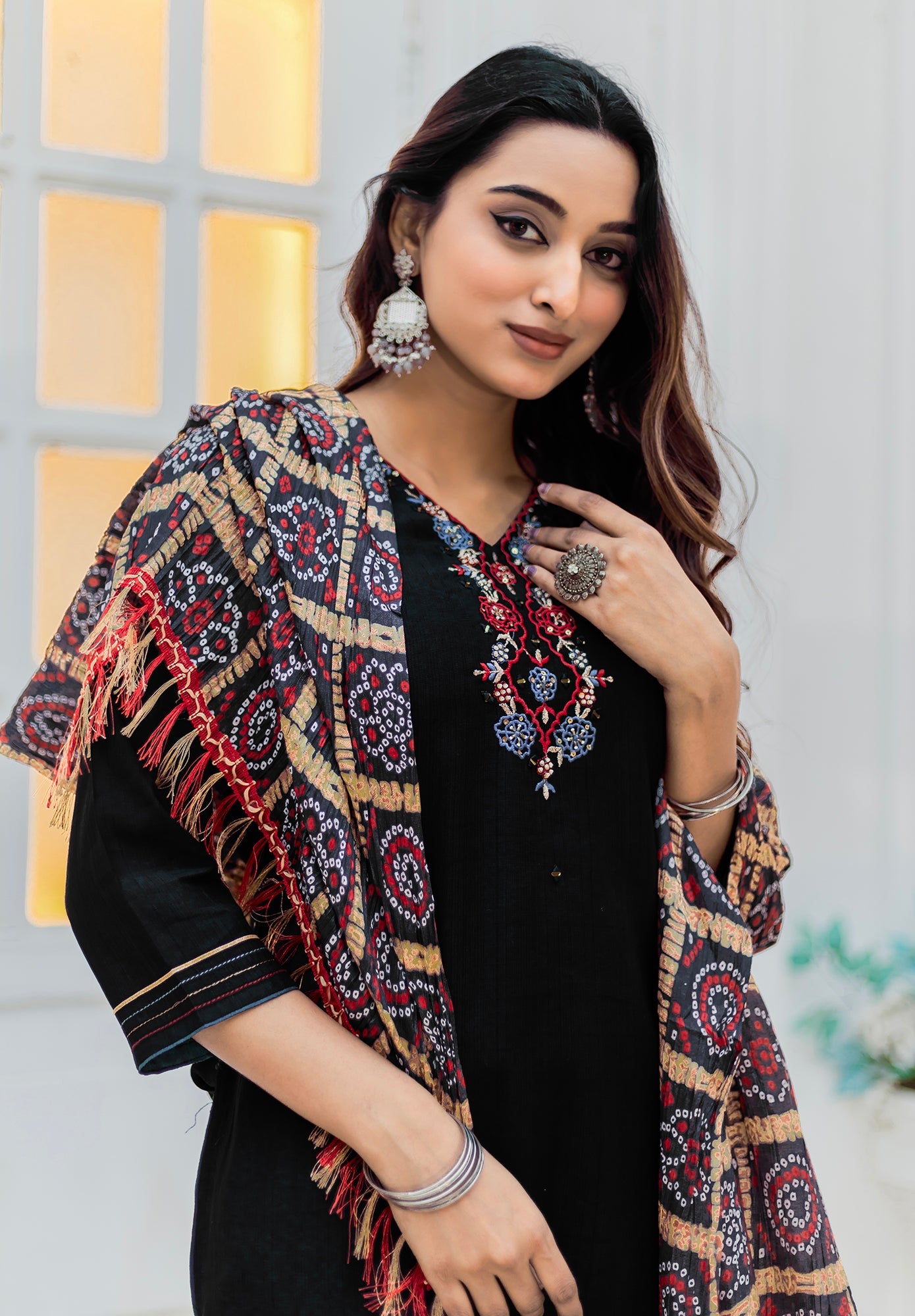 Women Viscos Weaving Straight Kurta With Pant And Dupatta Suit Set-NIKITA