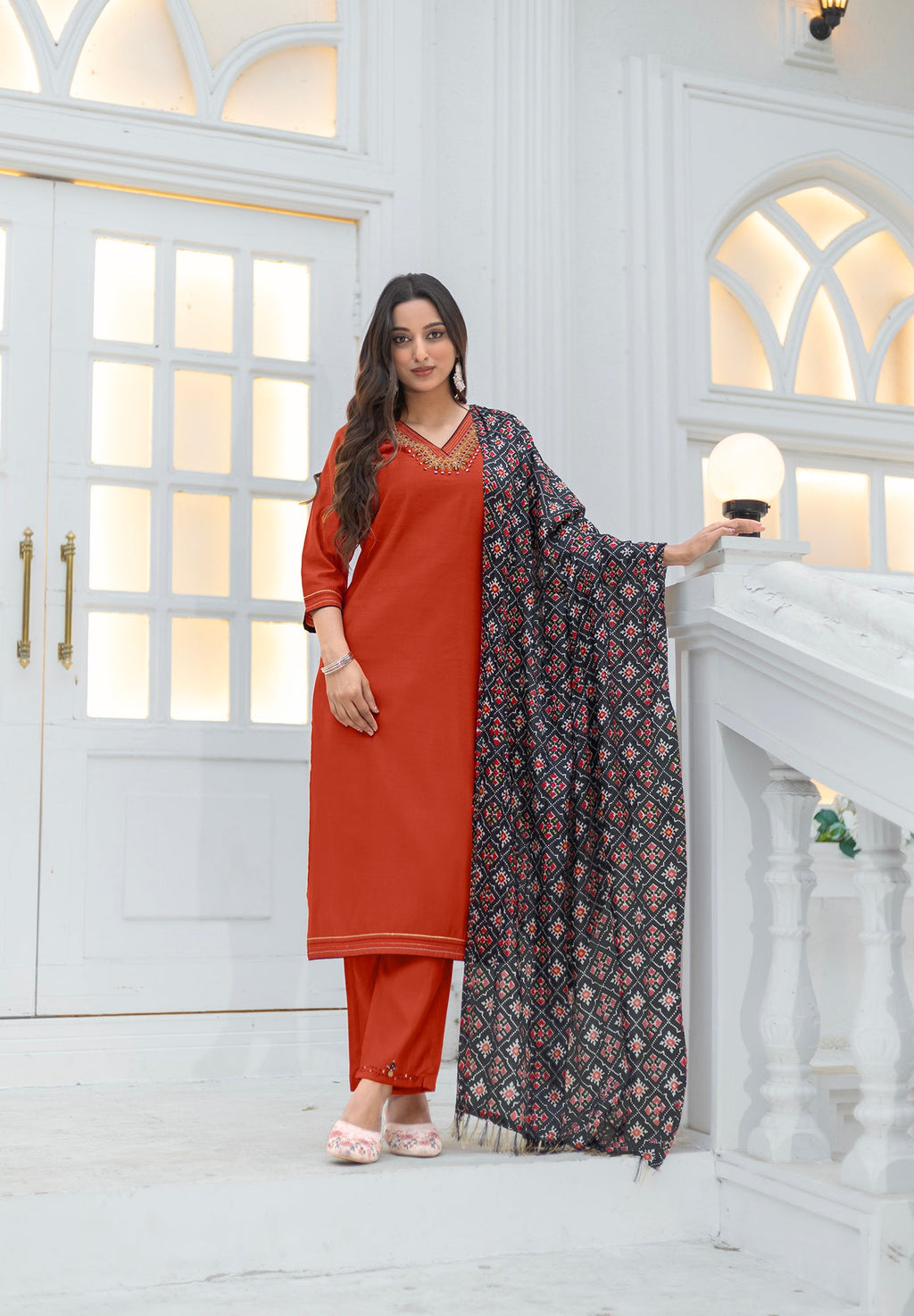 Women Viscos Weaving Straight Kurta With Pant And Dupatta Suit Set-NIKITA