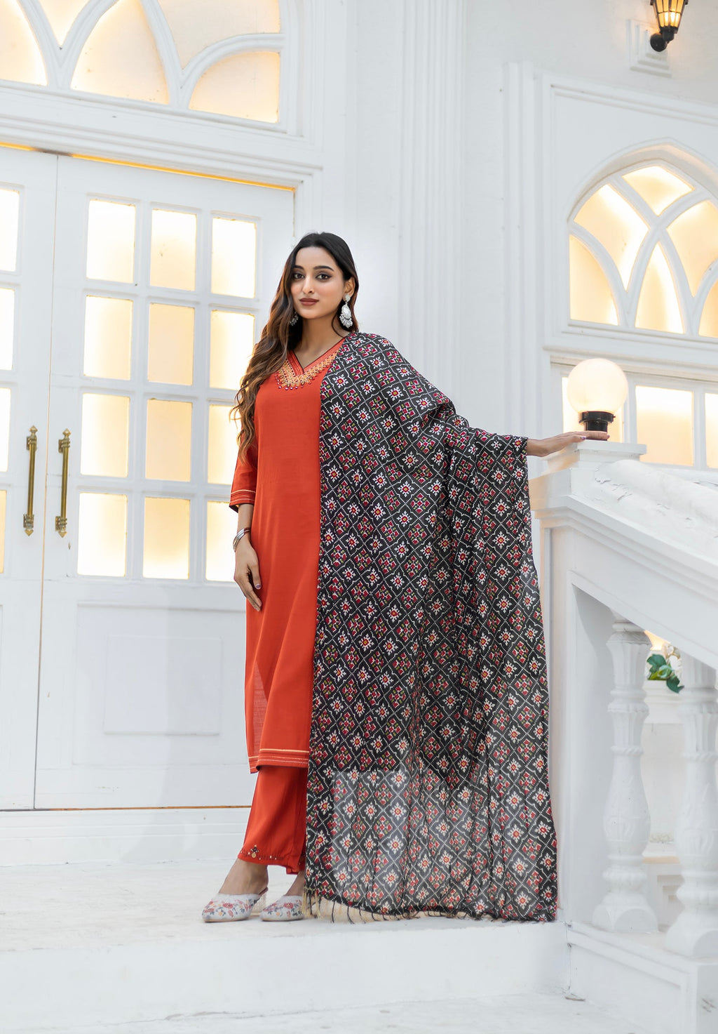 Women Viscos Weaving Straight Kurta With Pant And Dupatta Suit Set-NIKITA