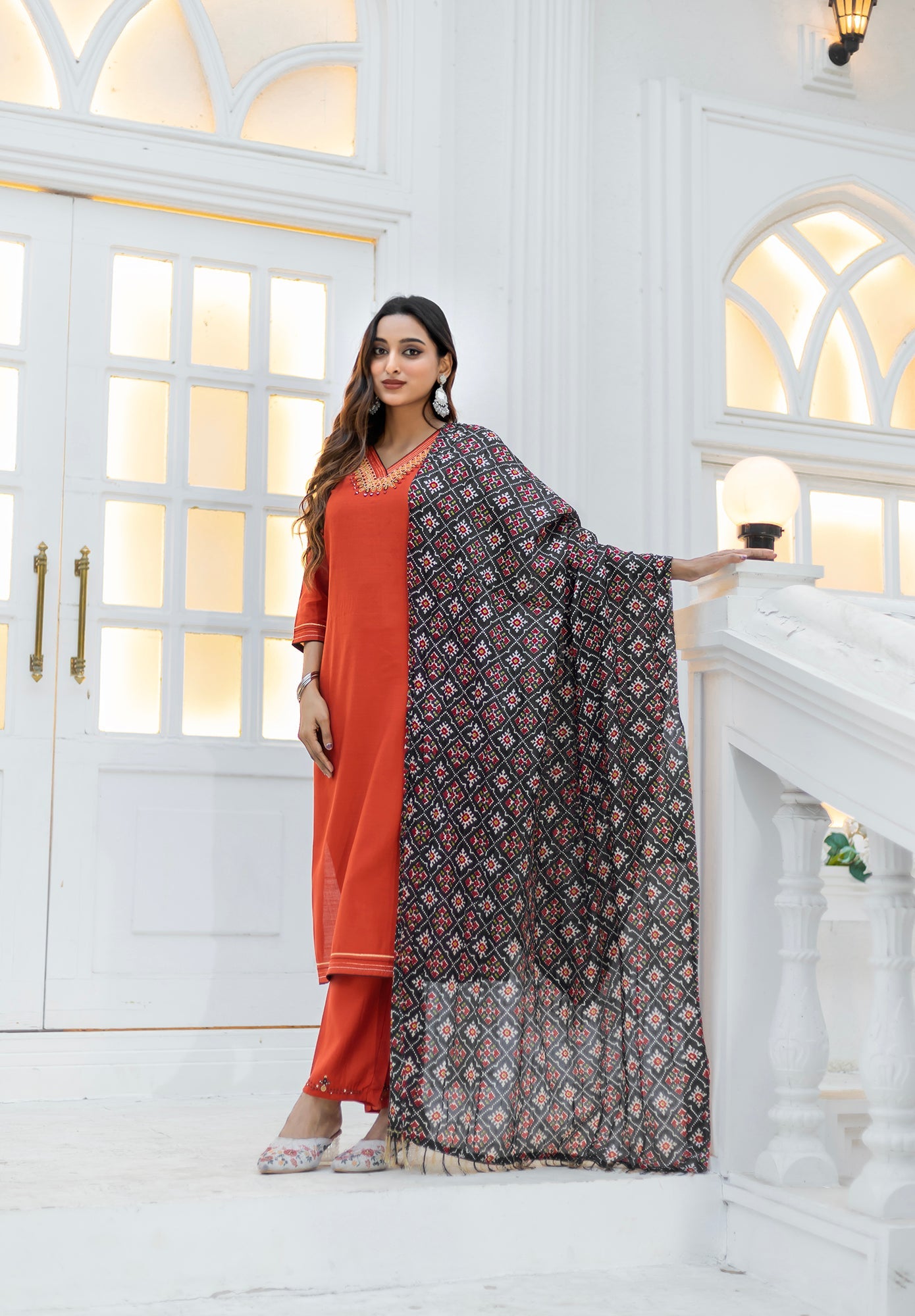 Women Viscos Weaving Straight Kurta With Pant And Dupatta Suit Set-NIKITA