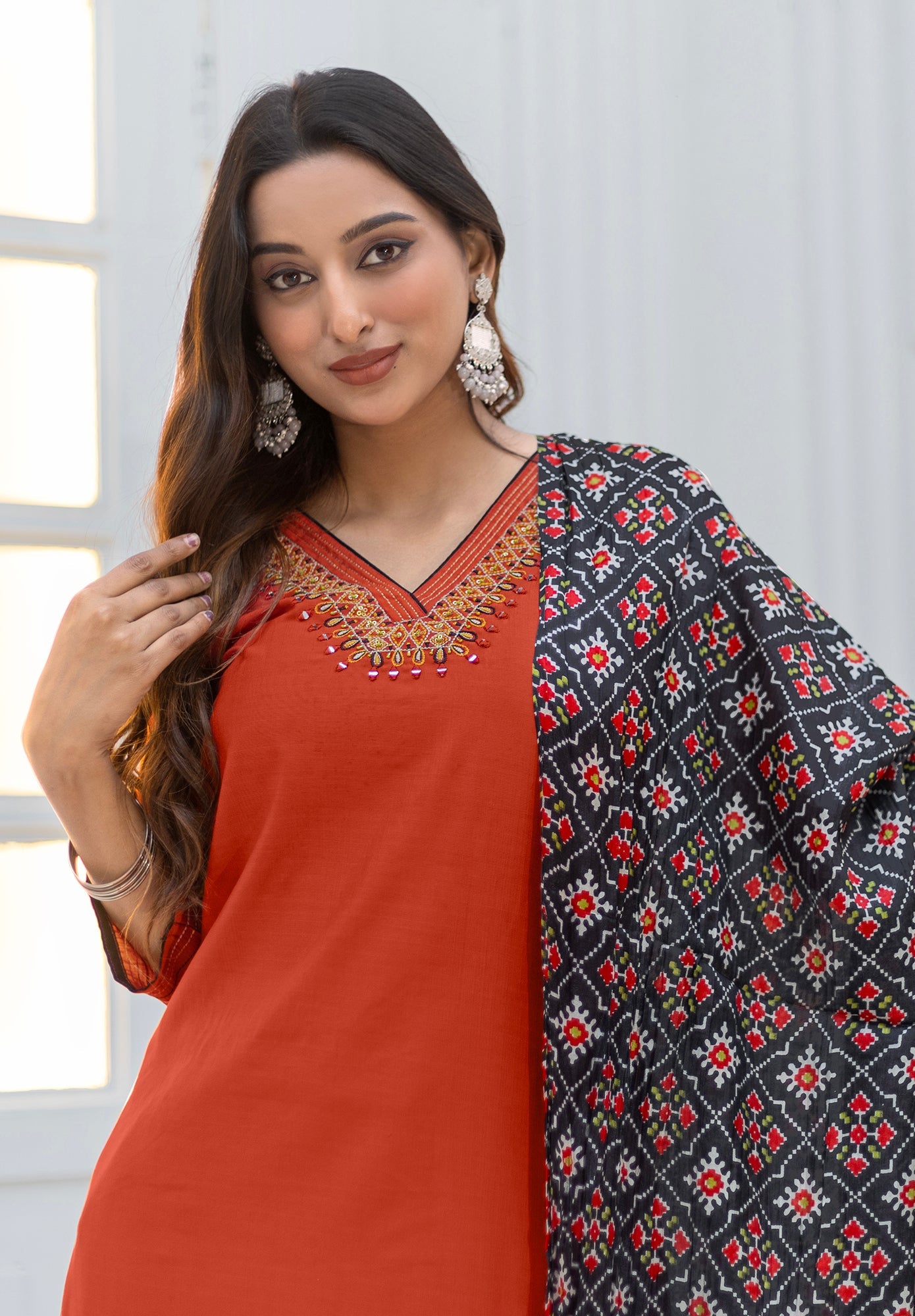 Women Viscos Weaving Straight Kurta With Pant And Dupatta Suit Set-NIKITA