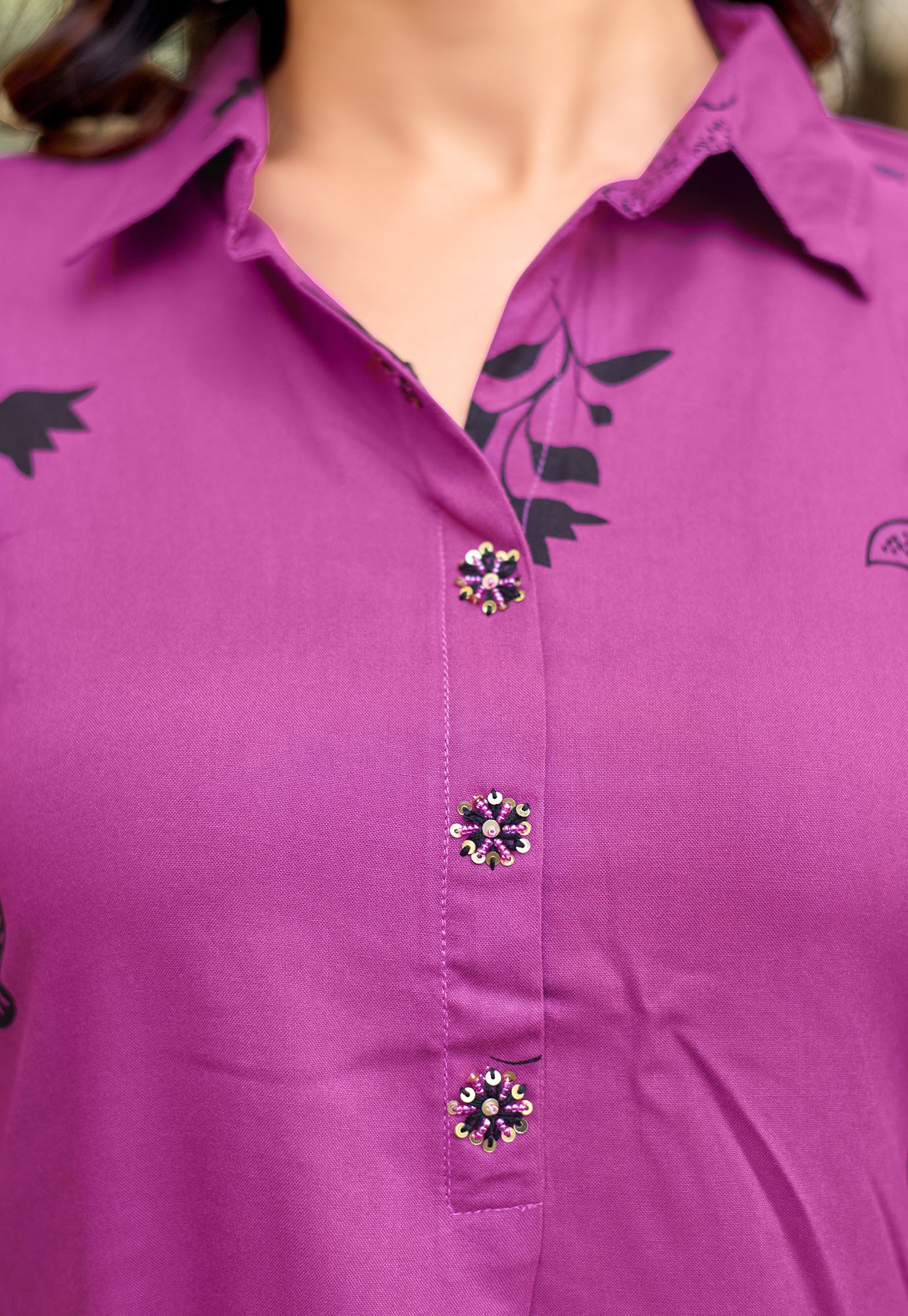 Printed Shirt Collar Tunic & Trousers Co-Ords-RASIKA