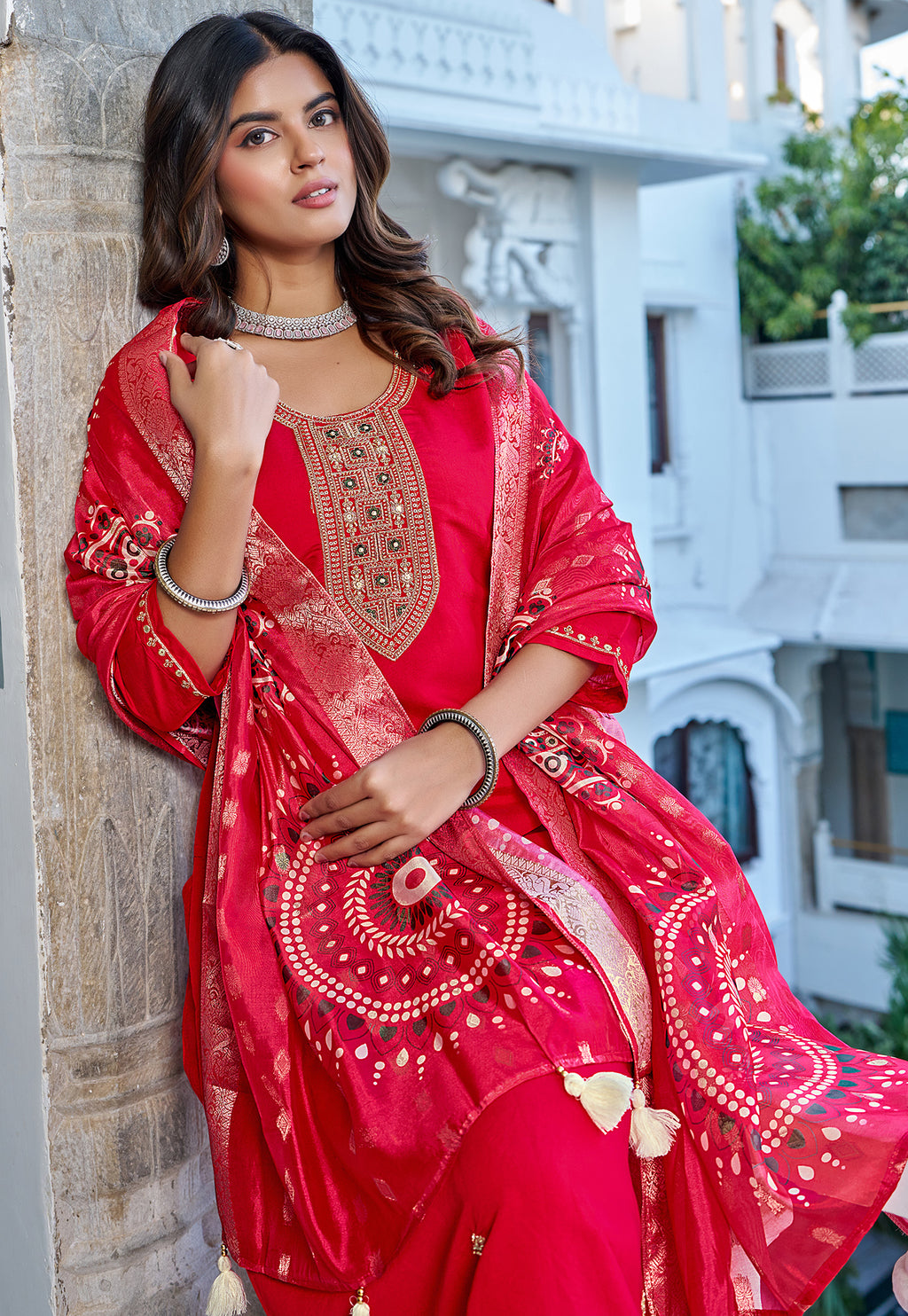 Women Printed Angrakha Pure Cotton Kurta with Trousers & With Dupatta-KS-213