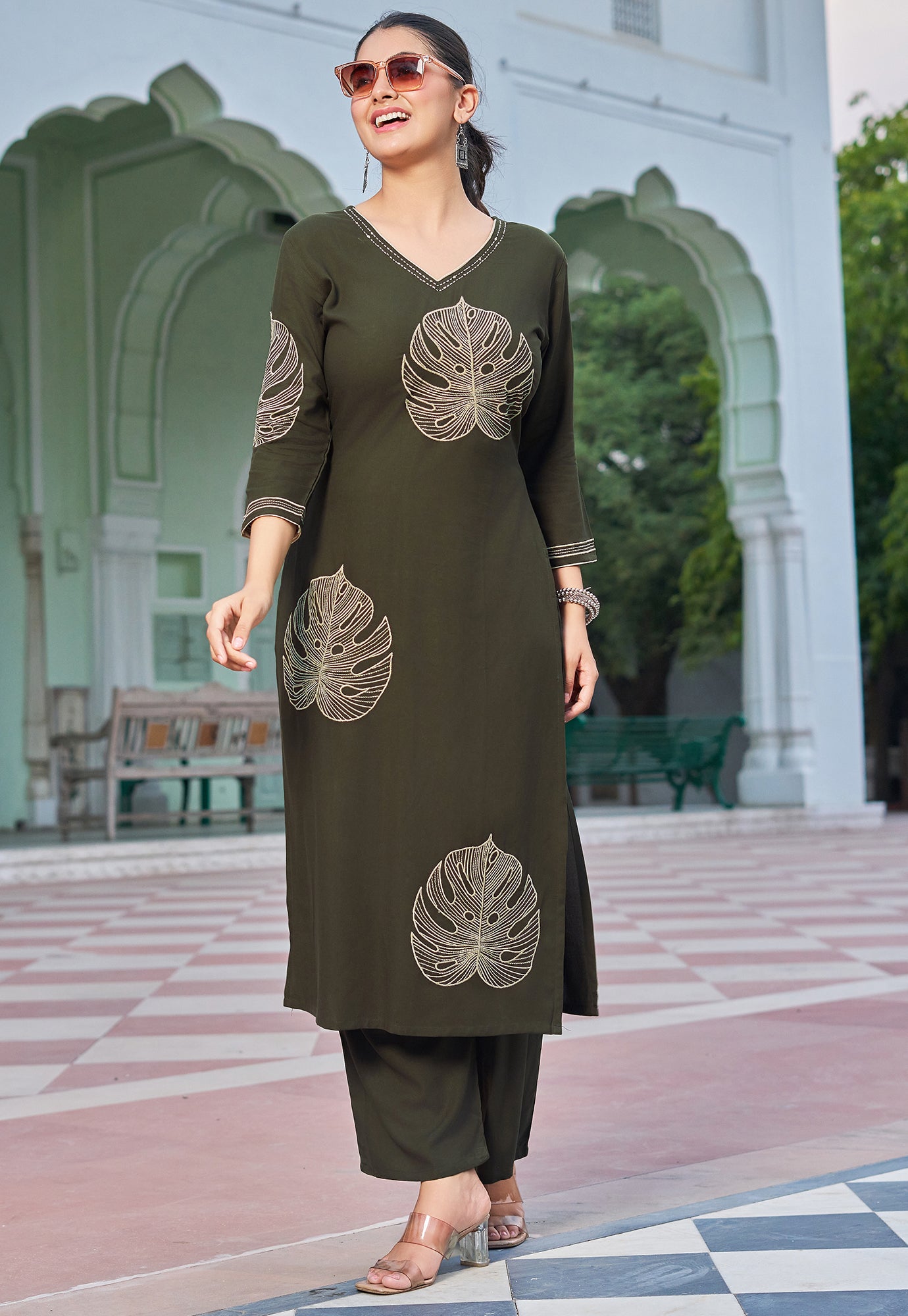 Women Floral Embroidered Kurta with Palazzos-RAMYAA