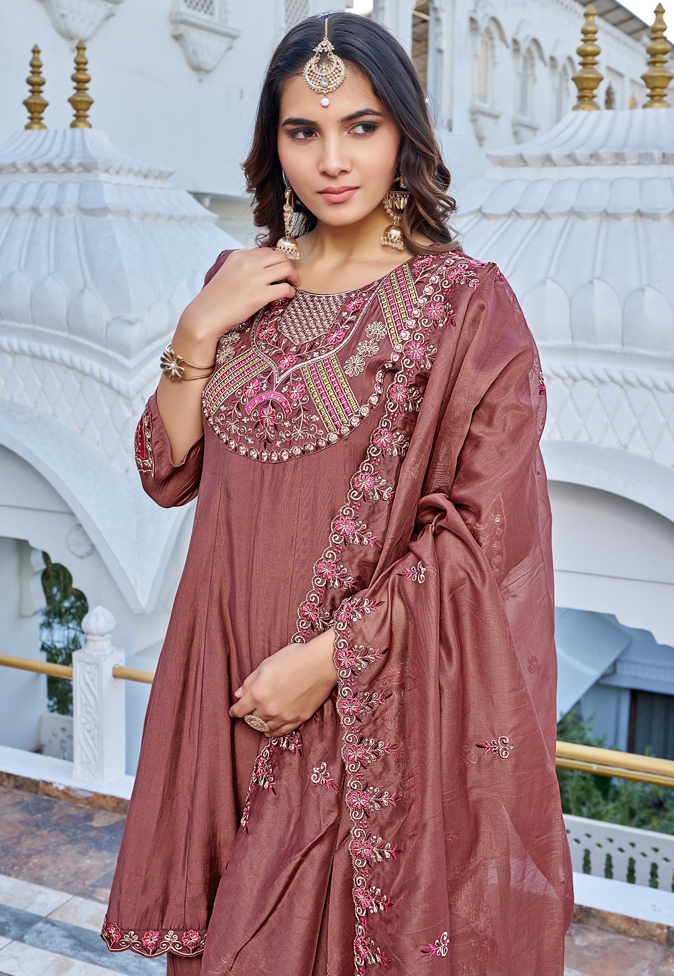 Women Ethnic Motifs Embroidered Panelled Beads and Stones Kurta with Palazzos & With Dupatta-KS-217