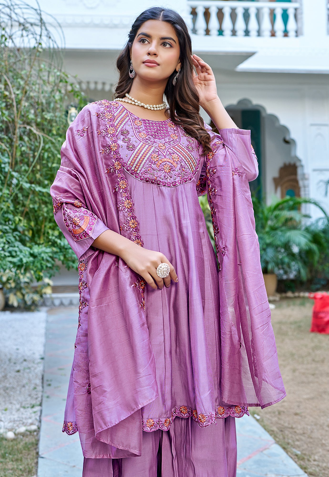 Women Ethnic Motifs Embroidered Thread Work Kurta with Sharara & With Dupatta-KS-216