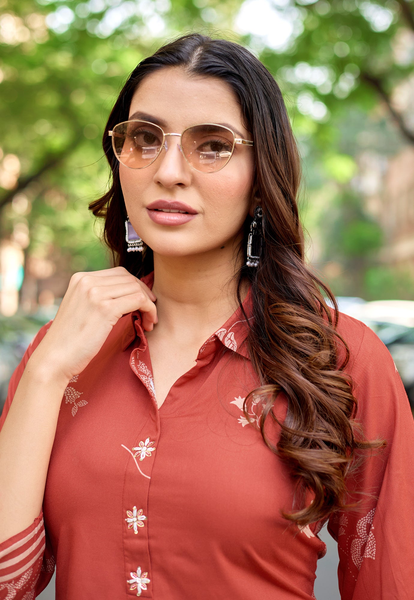 Printed Shirt Collar Tunic & Trousers Co-Ords-RASIKA