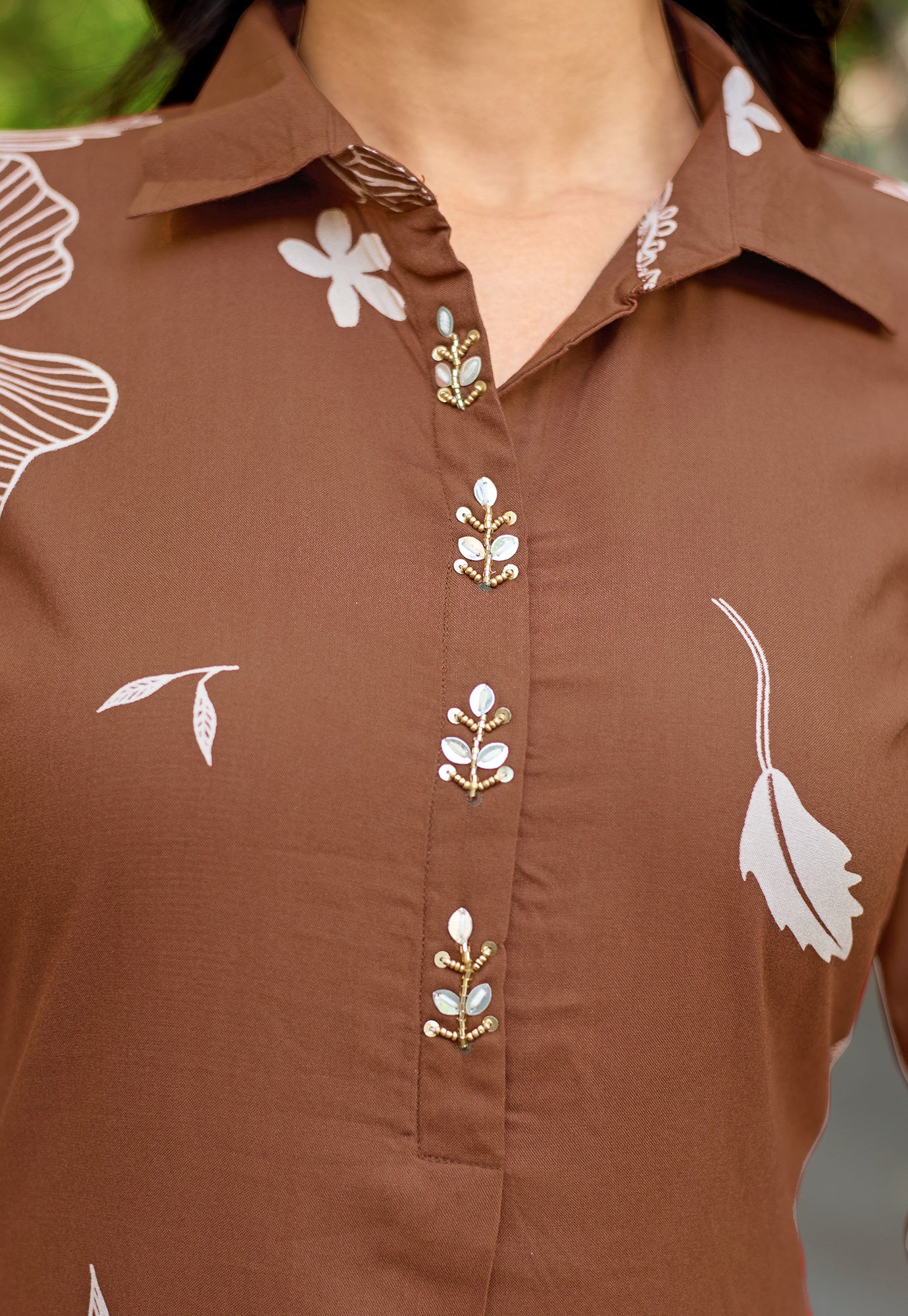 Printed Shirt Collar Tunic & Trousers Co-Ords-RASIKA