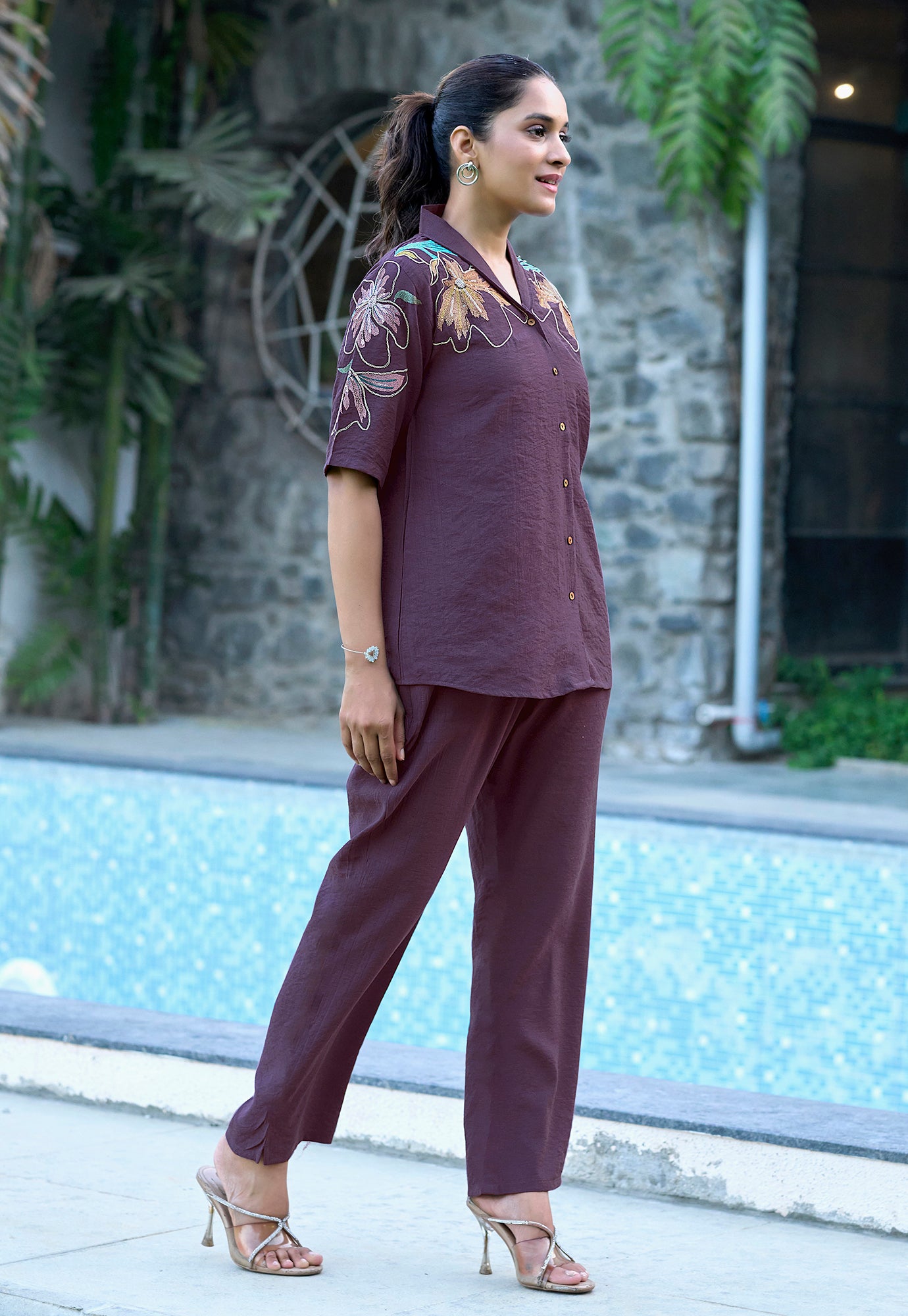 Women Embroidered Shirt With Trouser Co-Ords-DAIZY