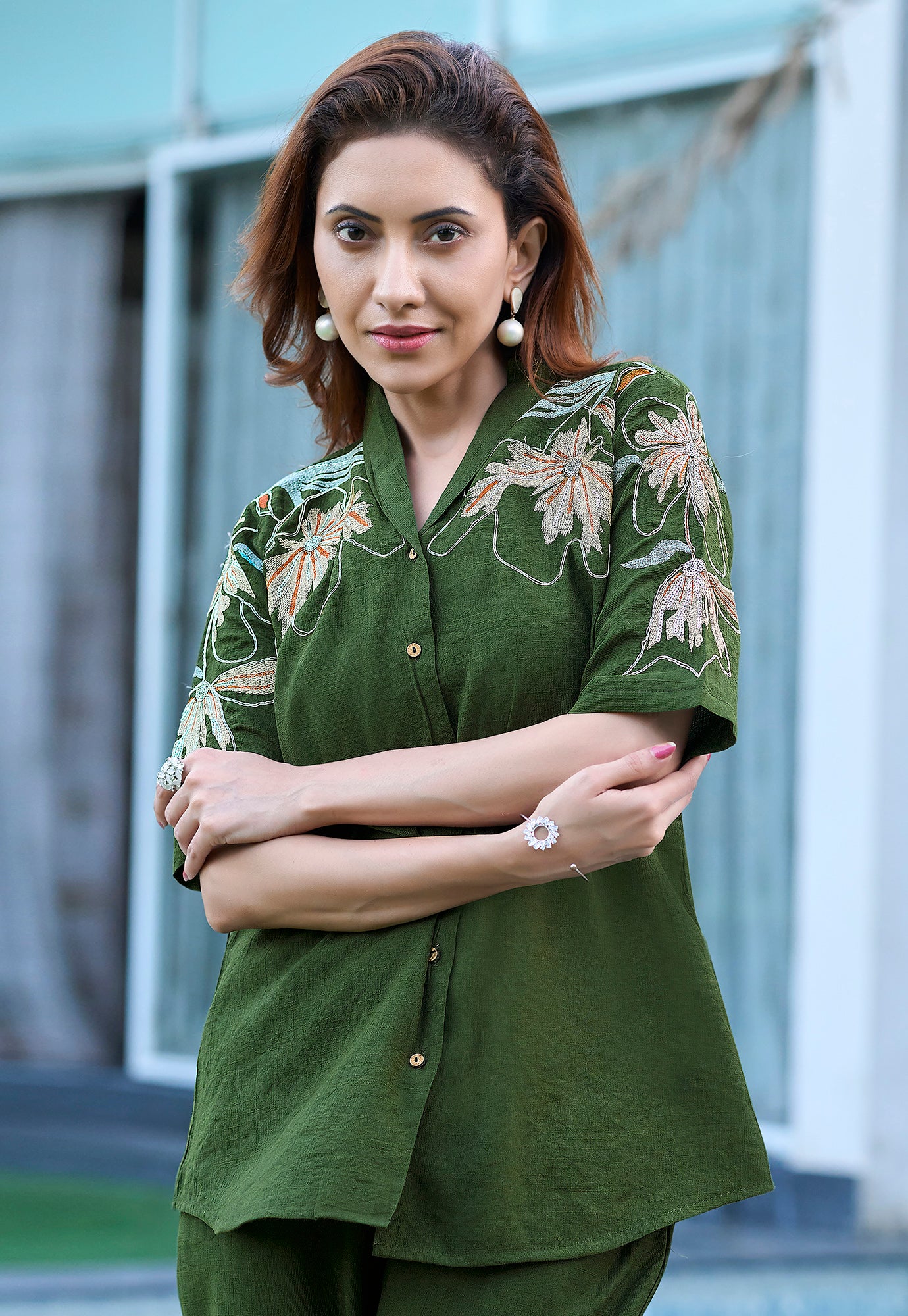 Women Embroidered Shirt With Trouser Co-Ords-DAIZY