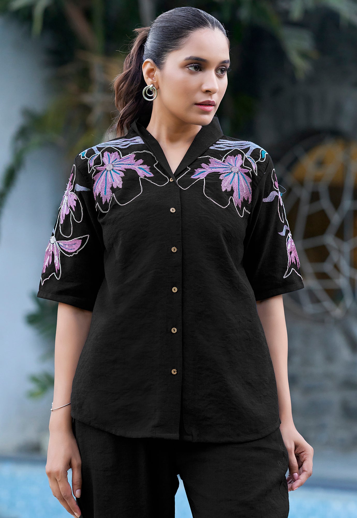 Women Embroidered Shirt With Trouser Co-Ords-DAIZY