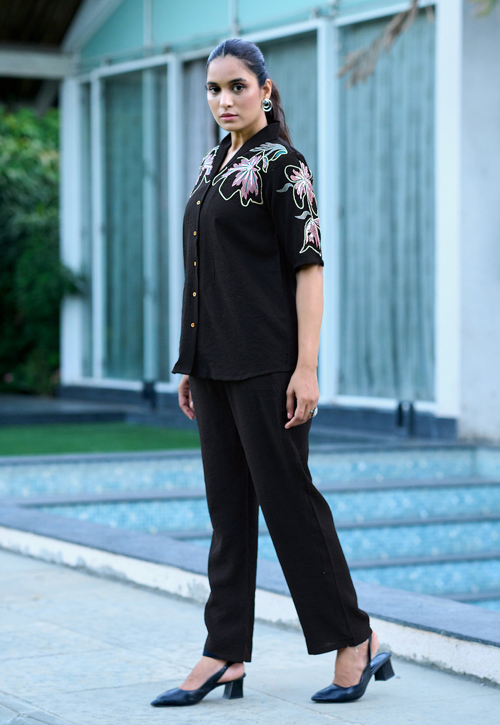 Women Embroidered Shirt With Trouser Co-Ords-DAIZY