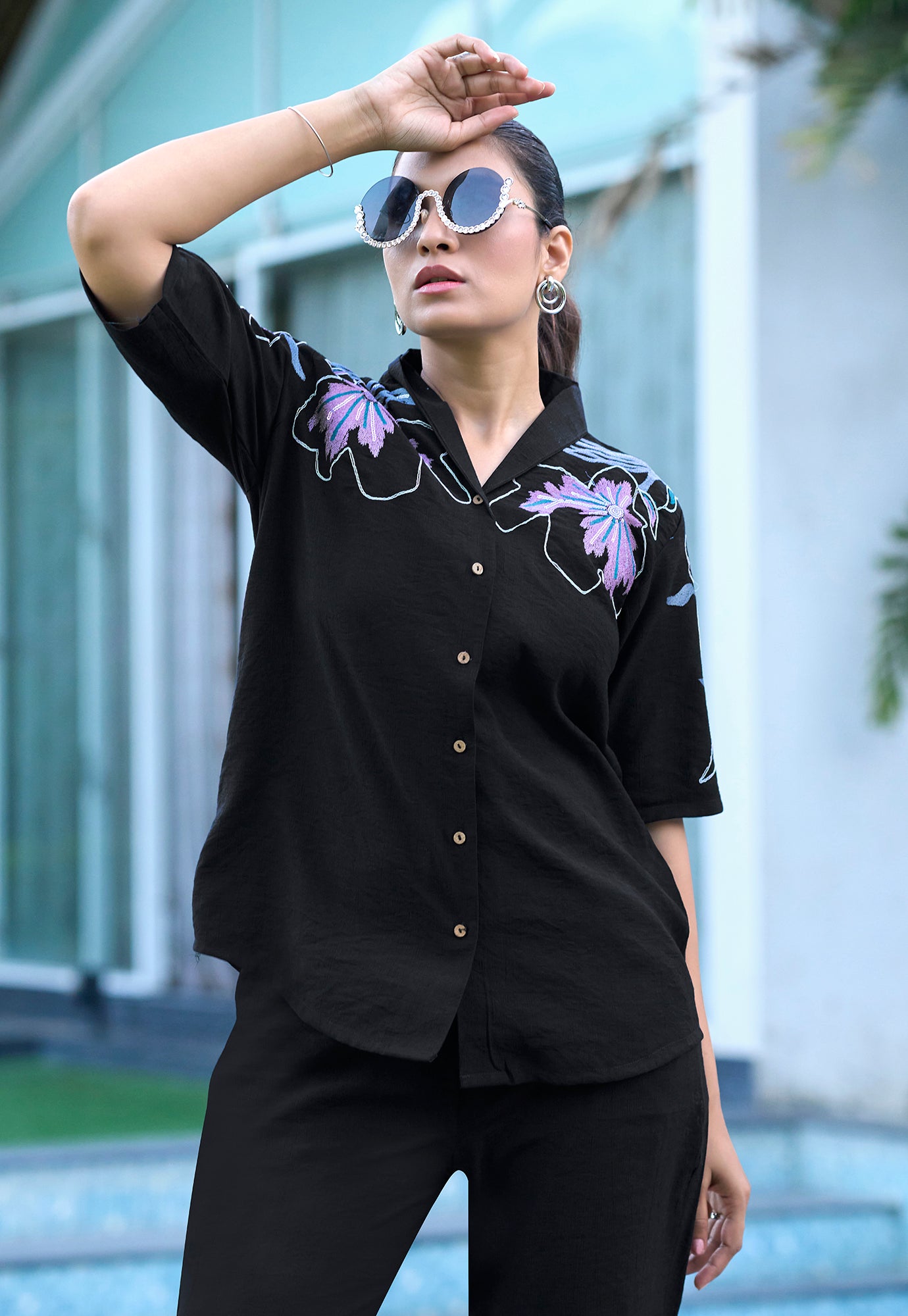 Women Embroidered Shirt With Trouser Co-Ords-DAIZY