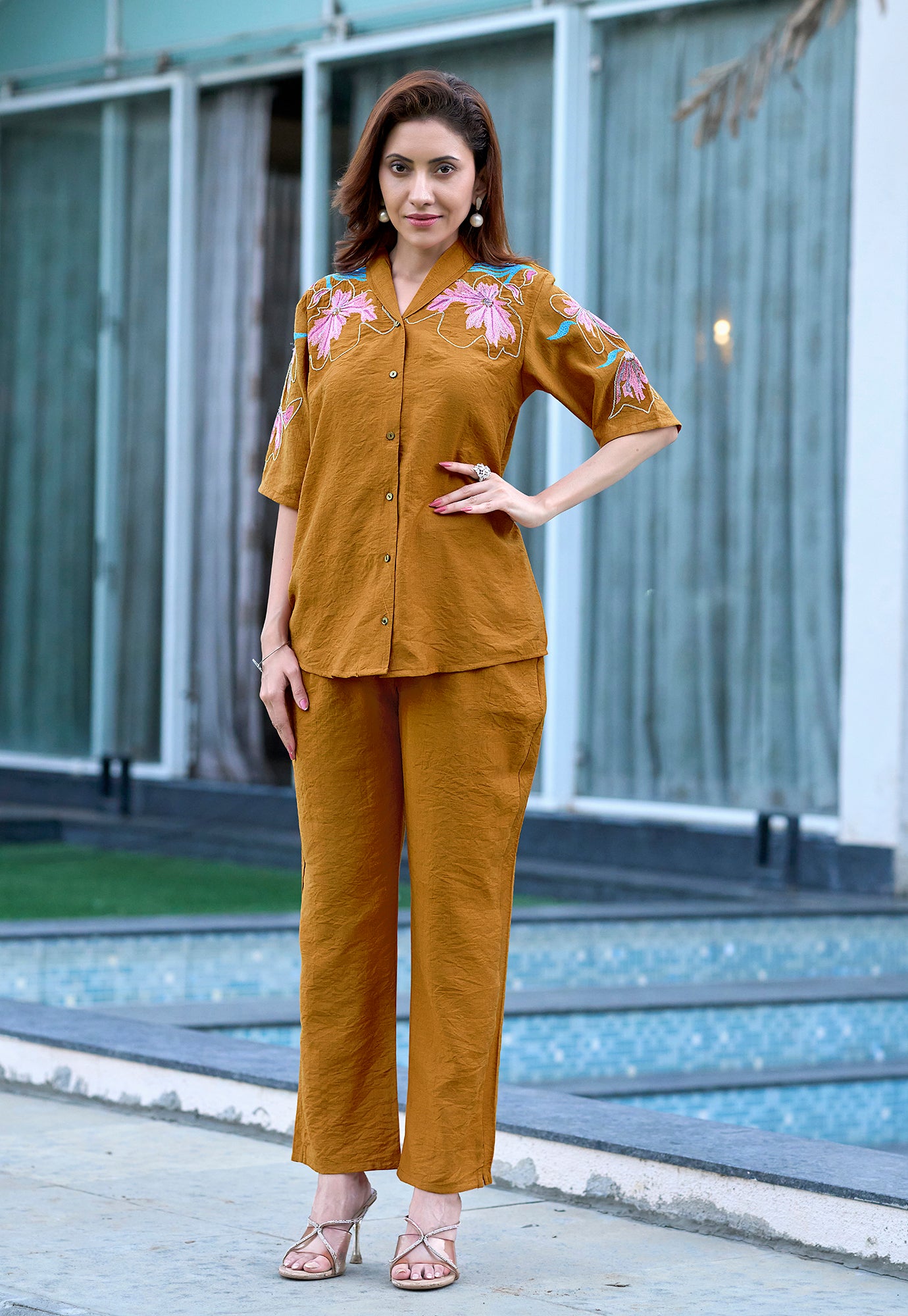 Women Embroidered Shirt With Trouser Co-Ords-DAIZY