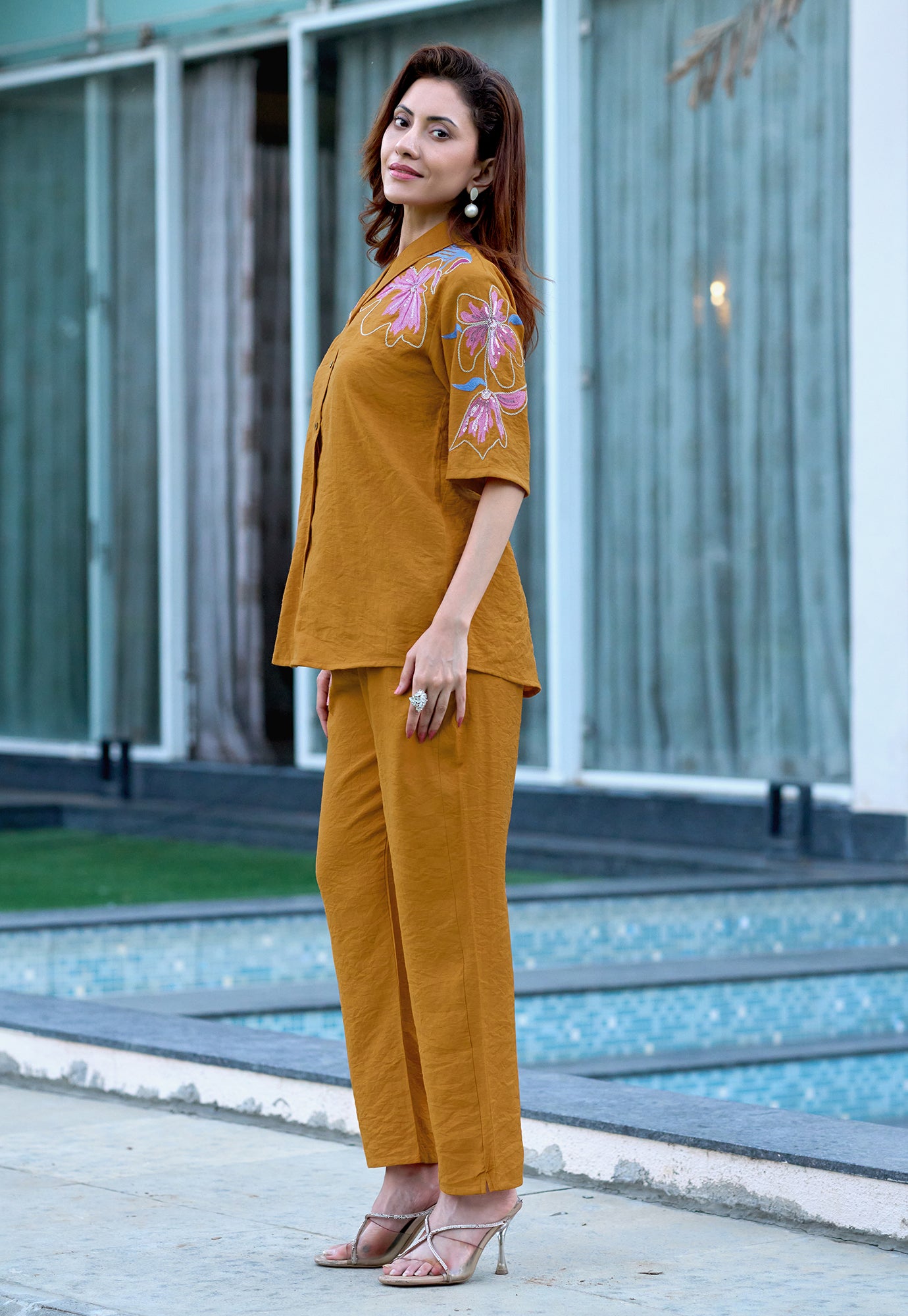 Women Embroidered Shirt With Trouser Co-Ords-DAIZY