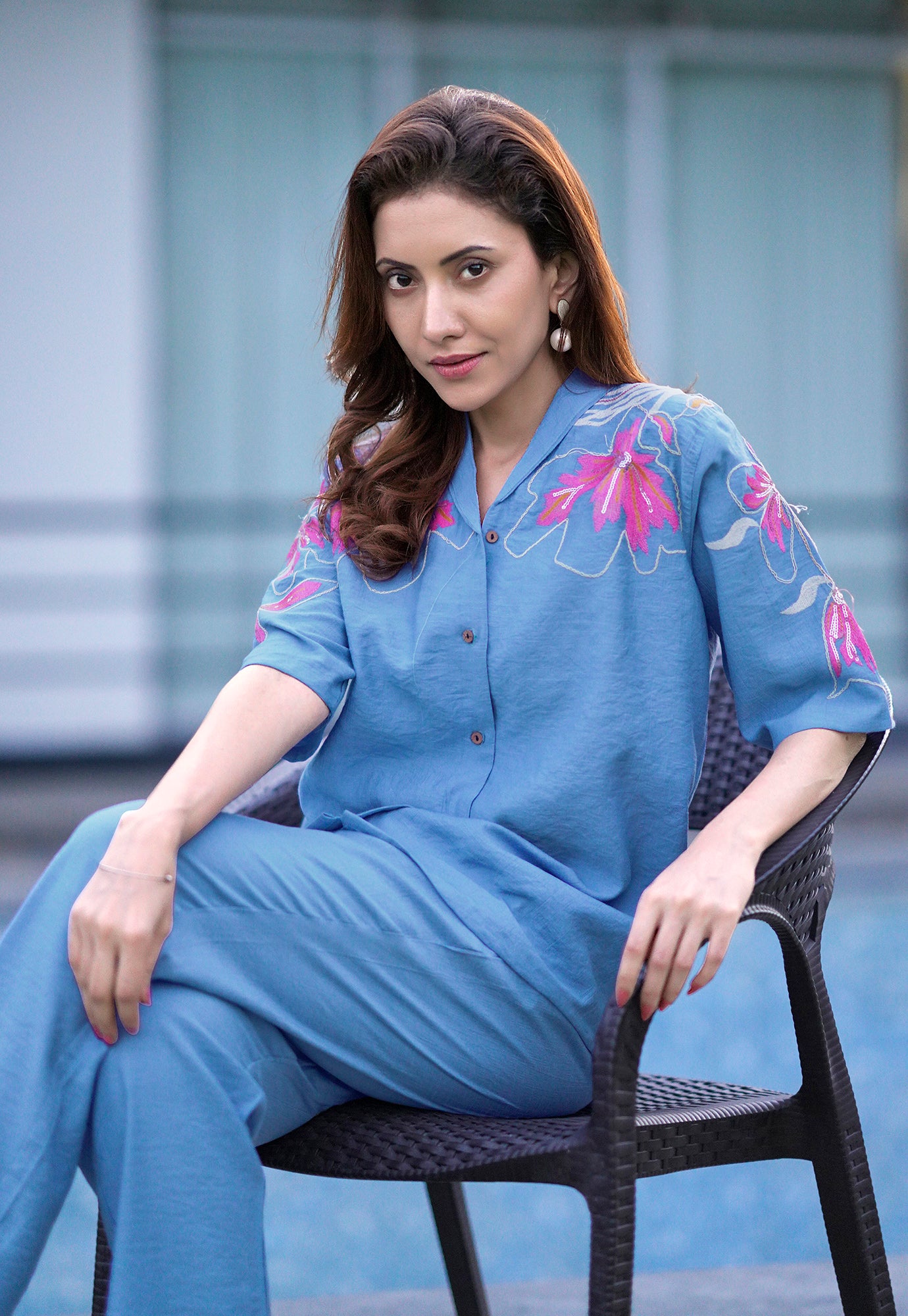 Women Embroidered Shirt With Trouser Co-Ords-DAIZY