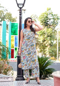Floral Printed Shirt Collar Straight Kurta With Palazzos-SAMIKSHA