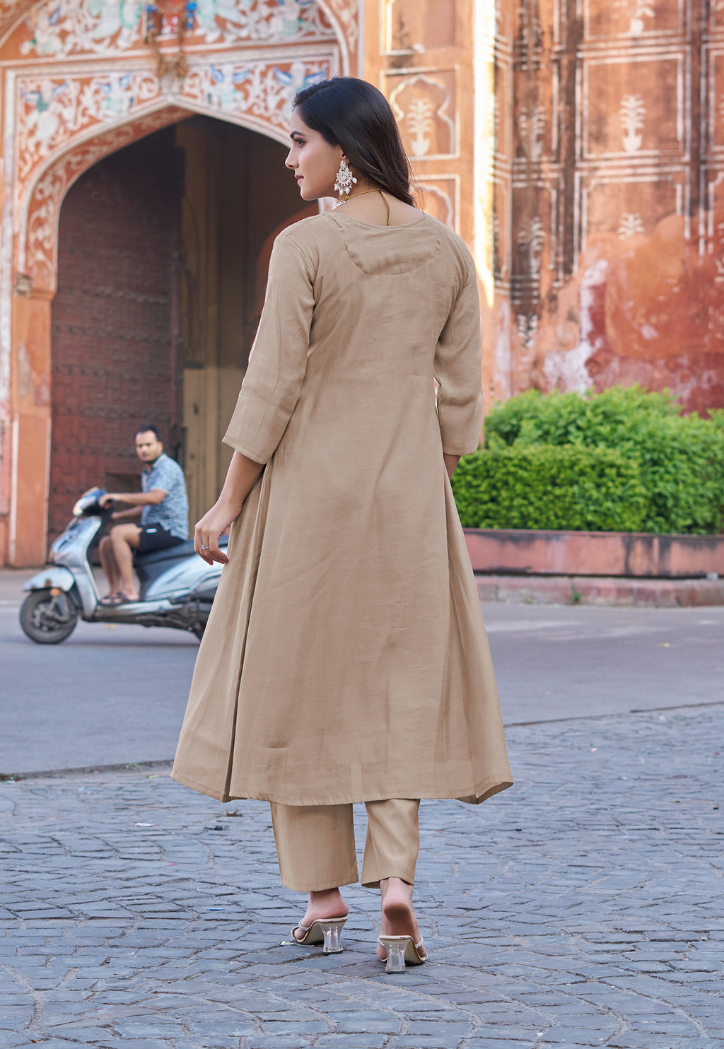 Women Floral Embroidered Empire Thread Work Chanderi Cotton Kurta with Palazzos & With Dupatta-IV-1009