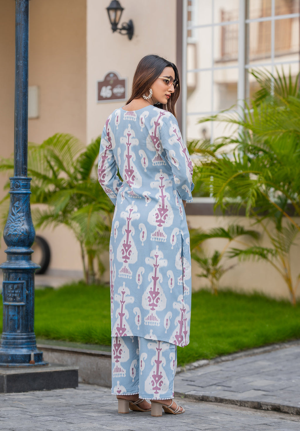 Paisley Printed Straight Kurta with Palazzos-SULEKHA