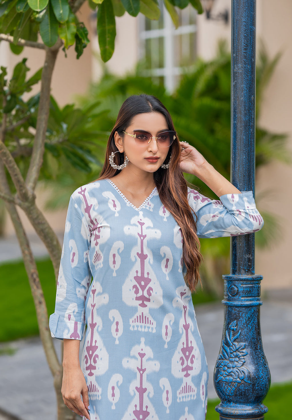 Paisley Printed Straight Kurta with Palazzos-SULEKHA