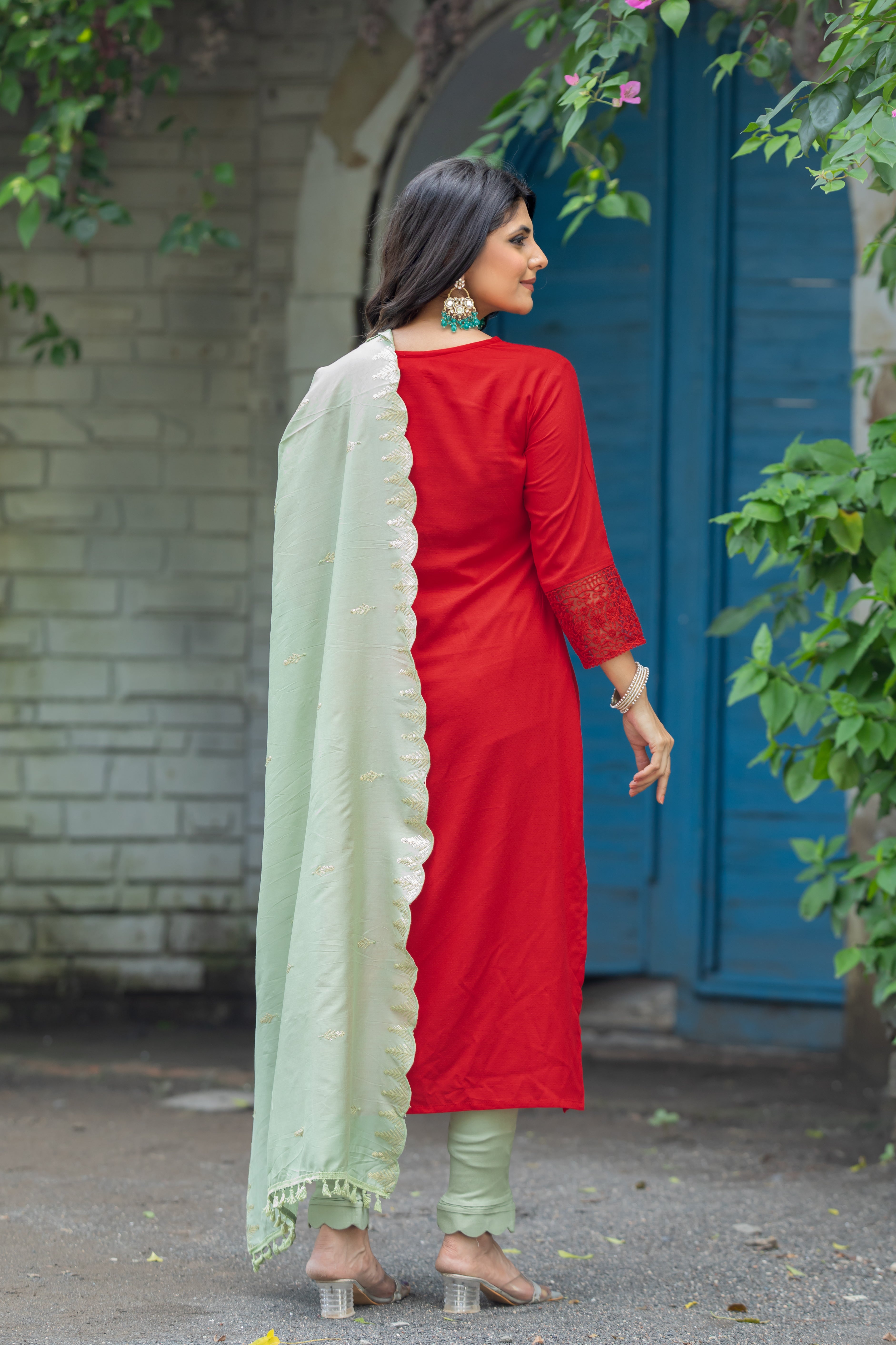 RED KURTA SET FOR WOMEN WITH DUPATTA-WG/7004