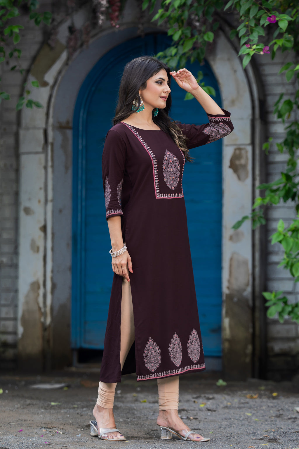 Luxurious Comfort The Brown Heavy Rayon straight Kurti-PALAK39