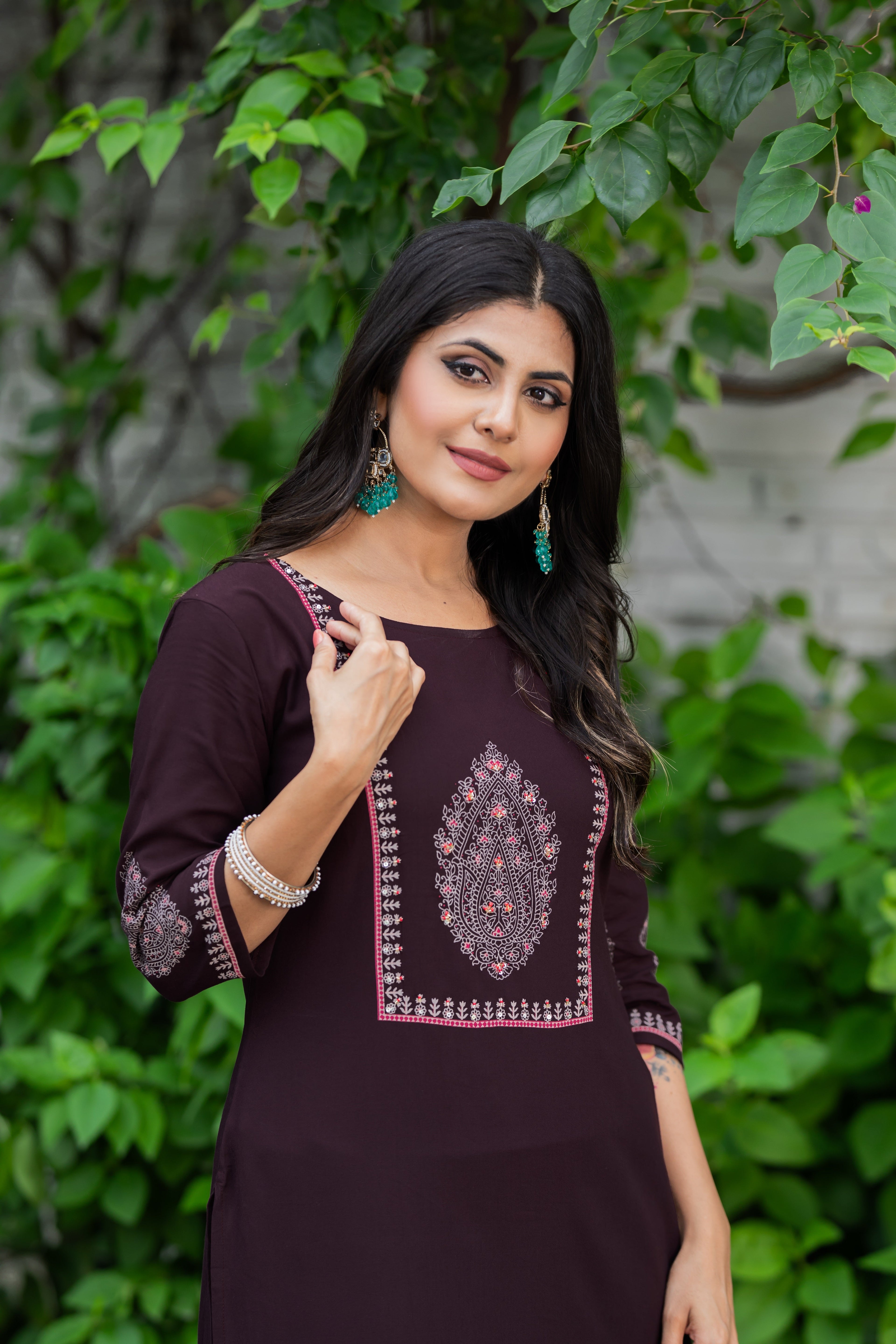 Luxurious Comfort The Brown Heavy Rayon straight Kurti-PALAK39