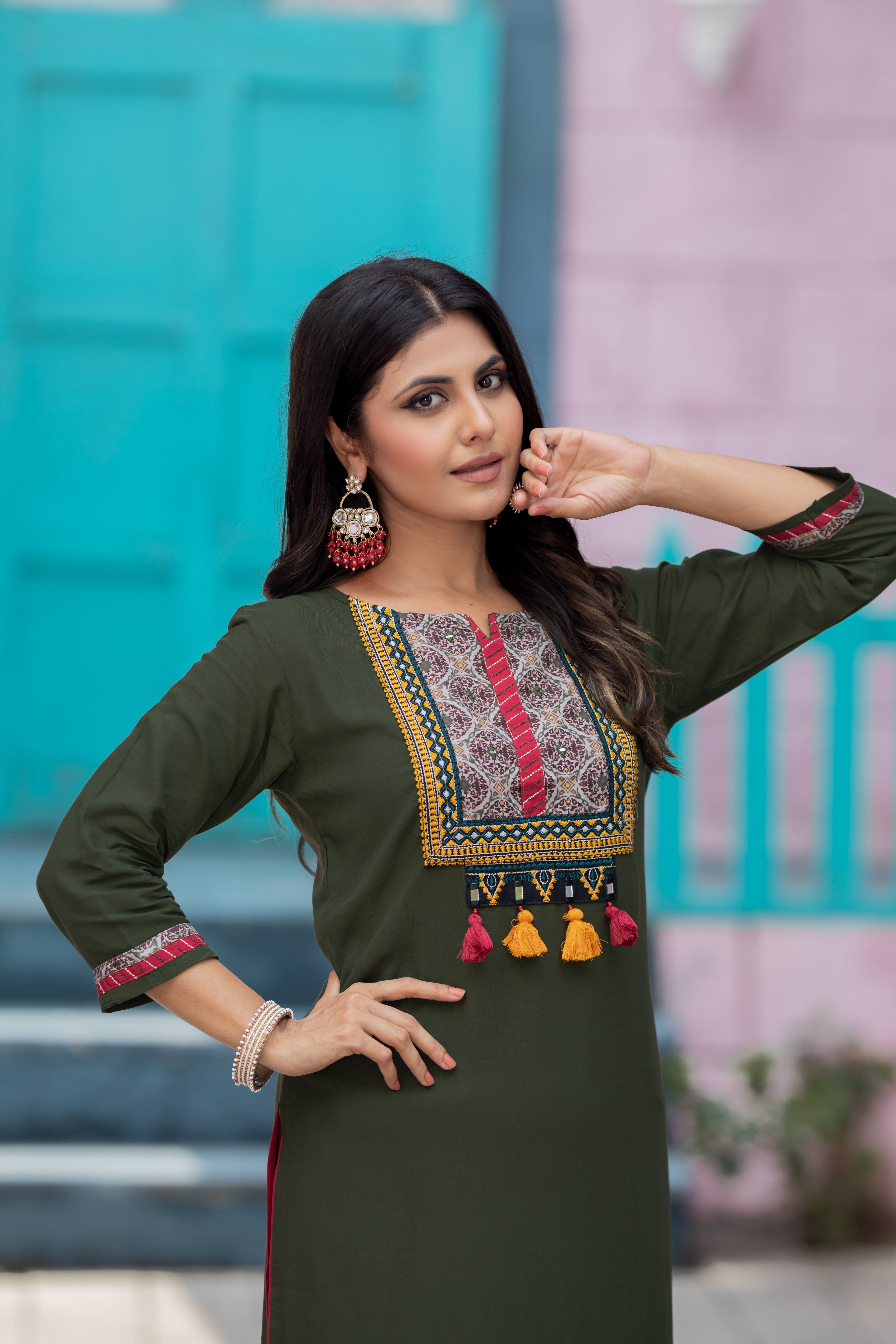 Luxurious Comfort The Green Heavy Rayon straight Kurti-PALAK39