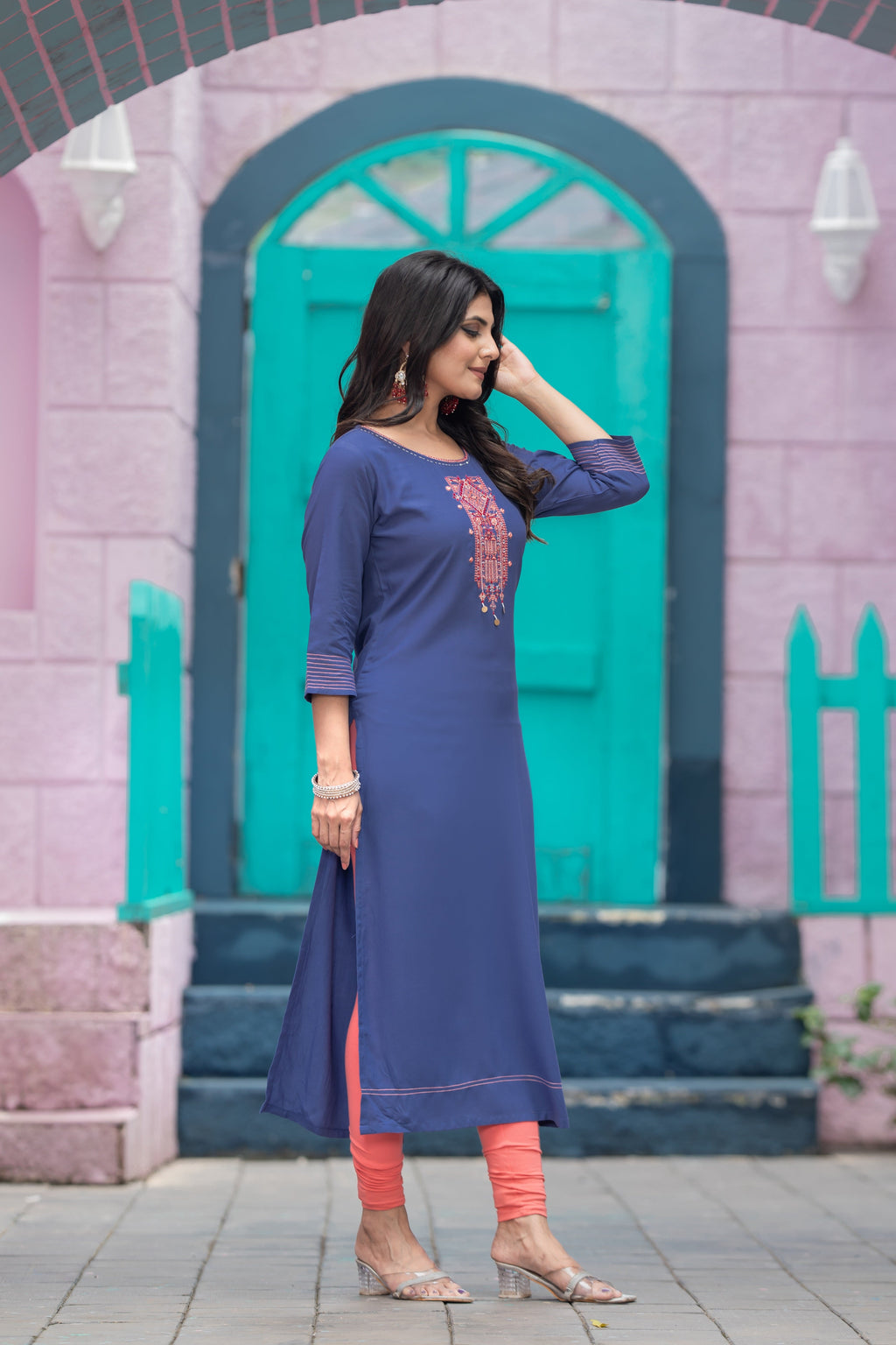 Luxurious Comfort The Blue Heavy Rayon straight Kurti-PALAK39