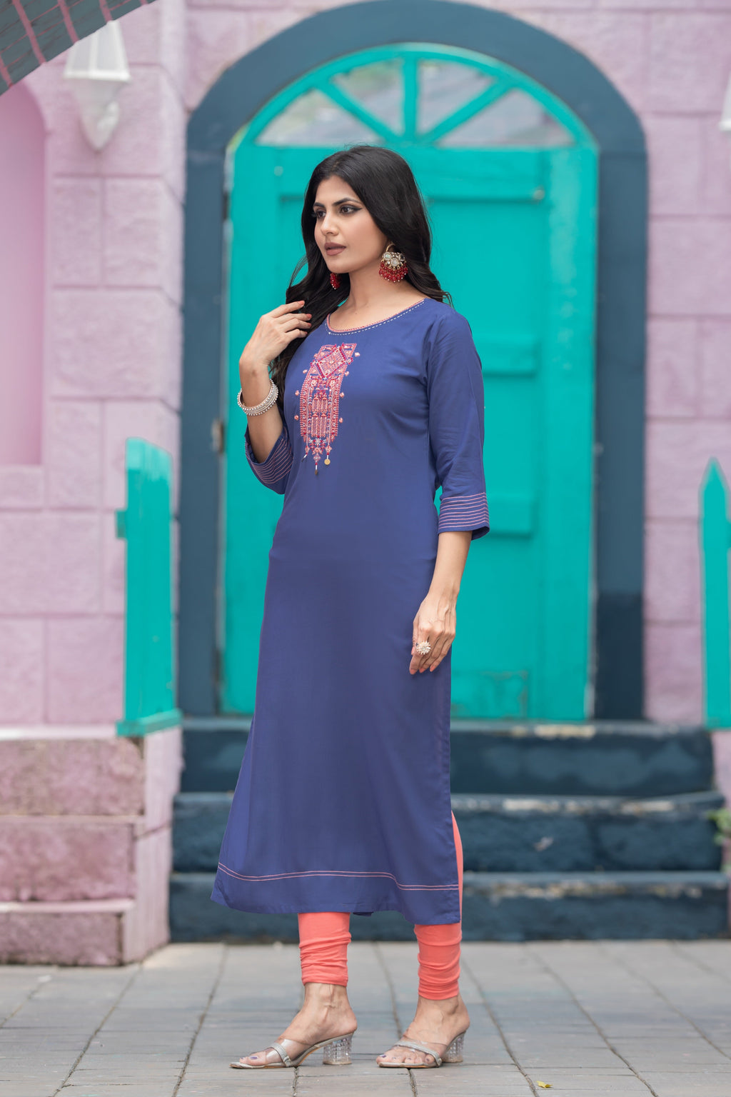 Luxurious Comfort The Blue Heavy Rayon straight Kurti-PALAK39