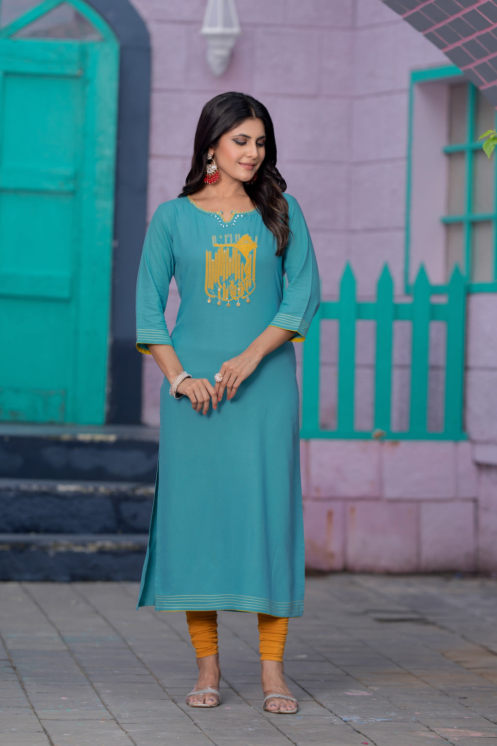 Luxurious Comfort The Sky Heavy Rayon straight Kurti-PALAK39