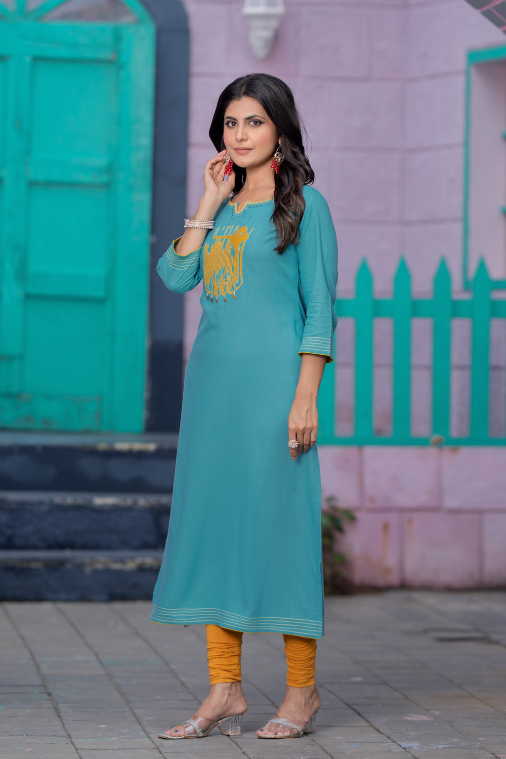 Luxurious Comfort The Sky Heavy Rayon straight Kurti-PALAK39