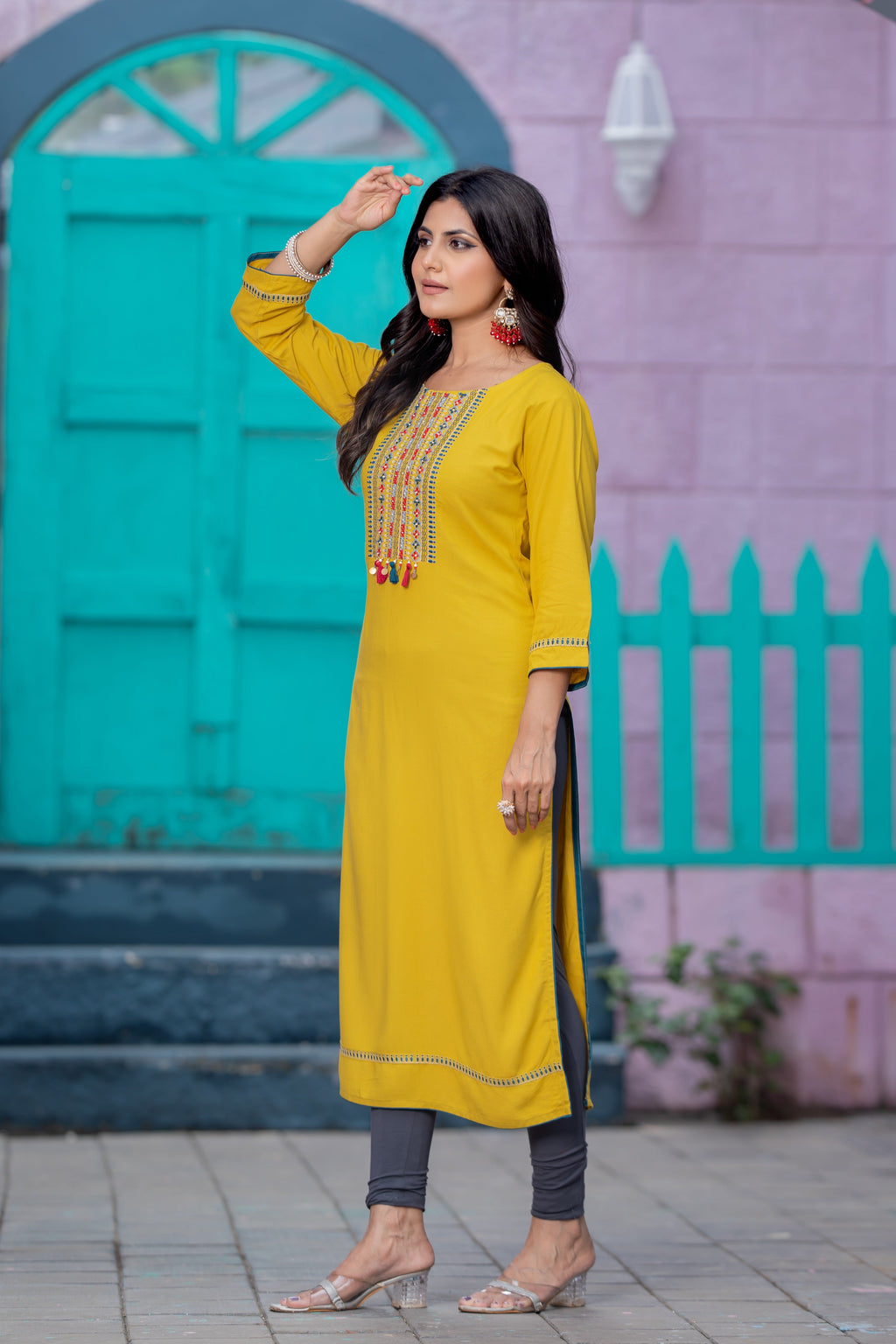 Luxurious Comfort The Blue Heavy Rayon straight Kurti-PALAK39