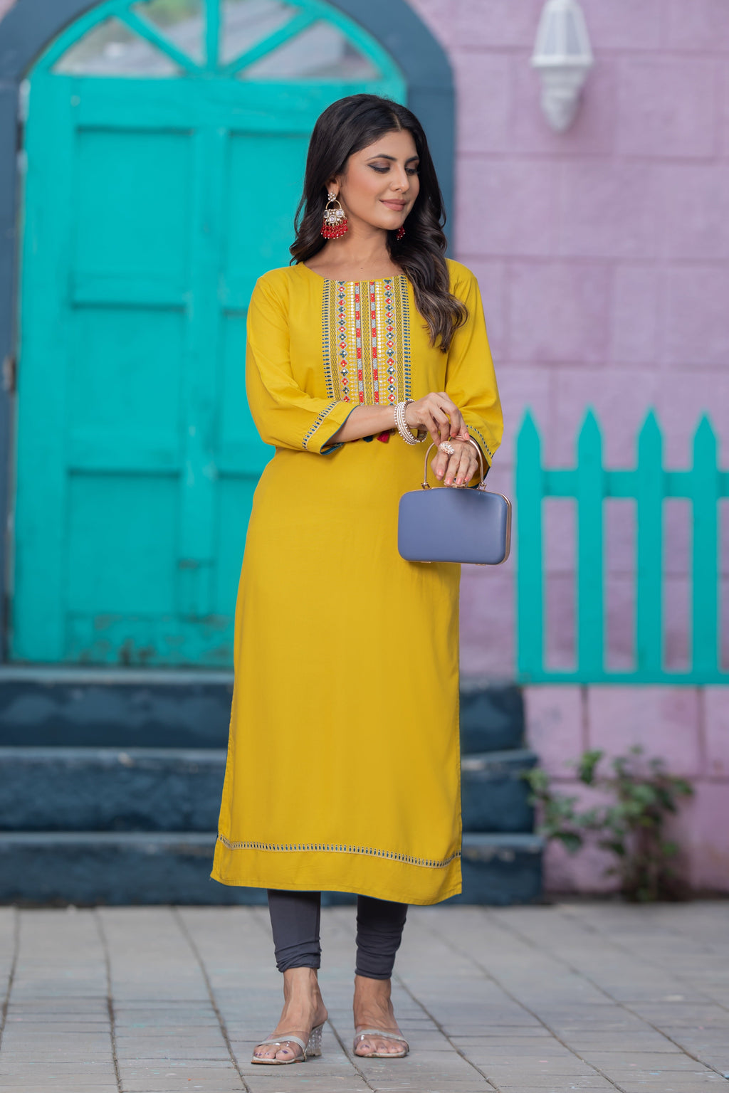 Luxurious Comfort The Blue Heavy Rayon straight Kurti-PALAK39