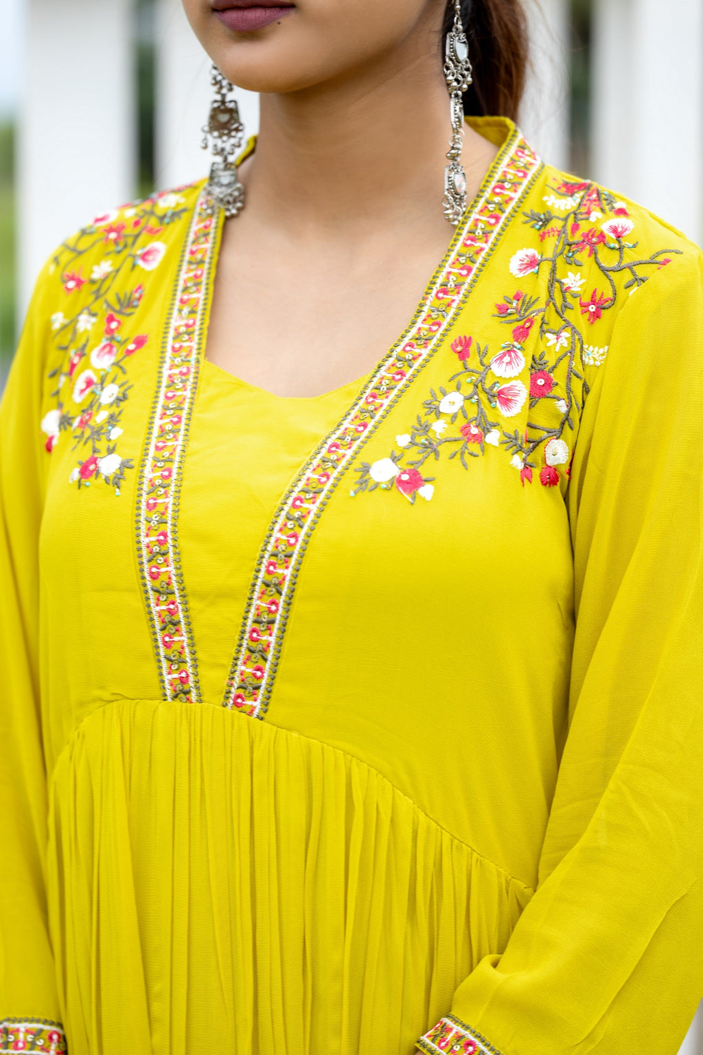 Floral Embroidered Pleated Anarkali Kurta with Palazzos & With Dupatta-8202