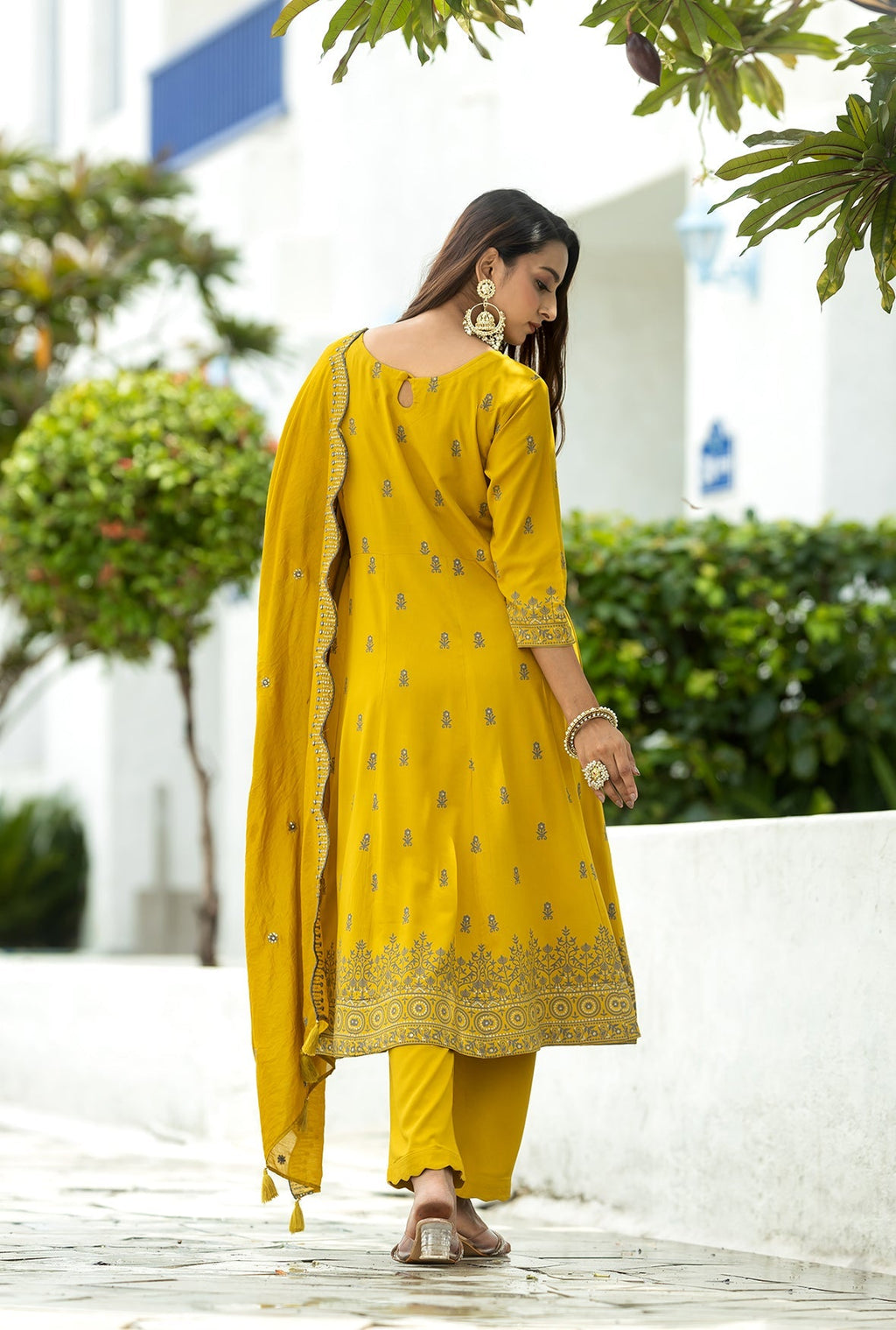 Women Printed Angrakha Beads and Stones Kurti with Trousers & With Dupatta-TYOHAR