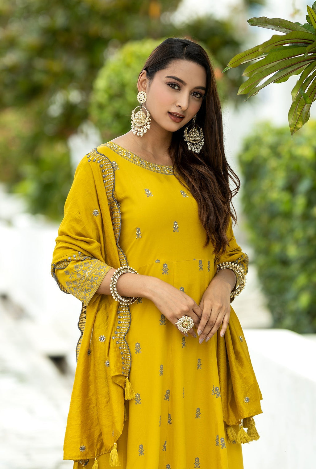 Women Printed Angrakha Beads and Stones Kurti with Trousers & With Dupatta-TYOHAR