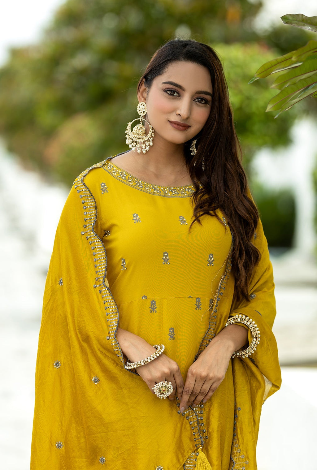 Women Printed Angrakha Beads and Stones Kurti with Trousers & With Dupatta-TYOHAR
