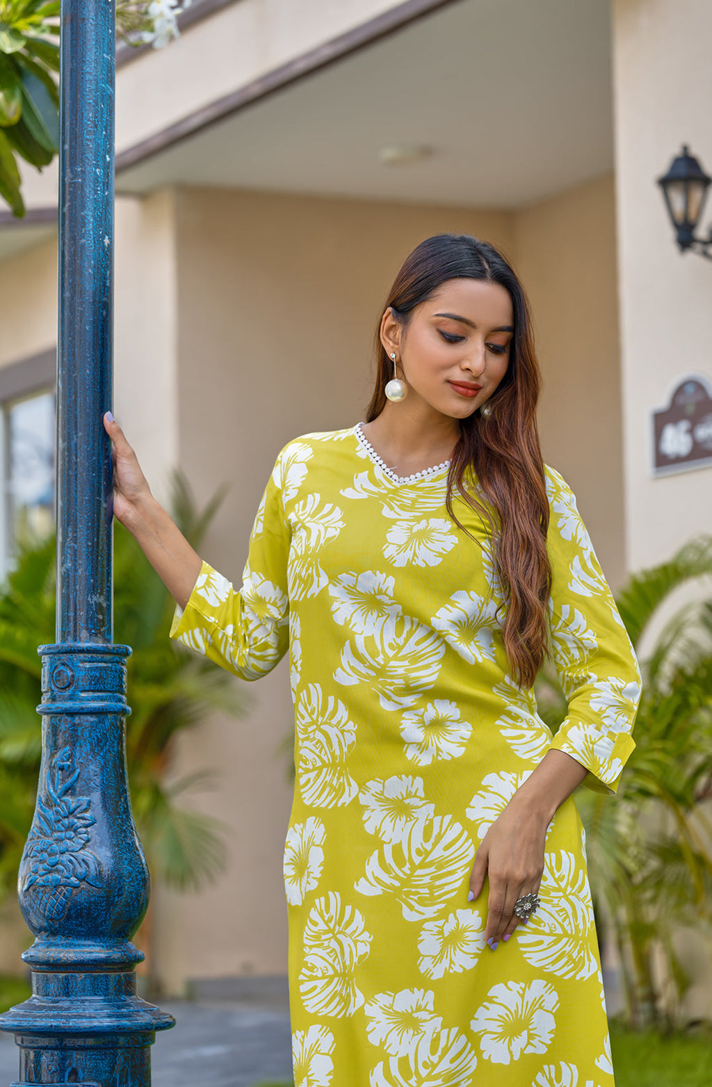 Floral Printed Straight Kurta with Palazzos-SULEKHA