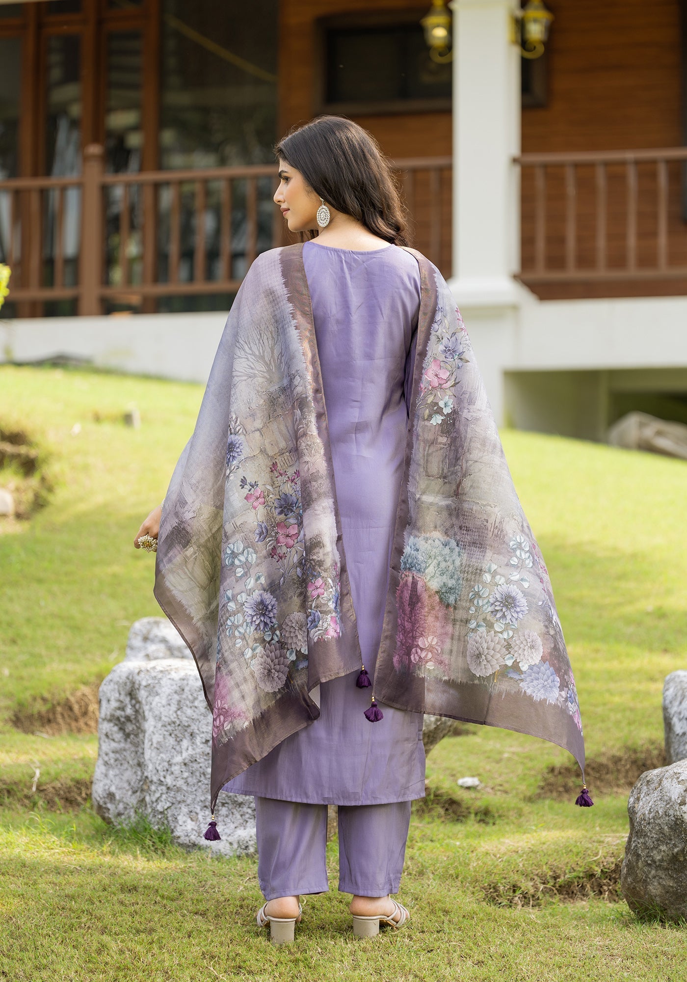 Women's V-Neck Kurta with Palazzo & Dupatta | Ethnic Set | Dupatta Set | Suit Set |Kurta Set |-8283