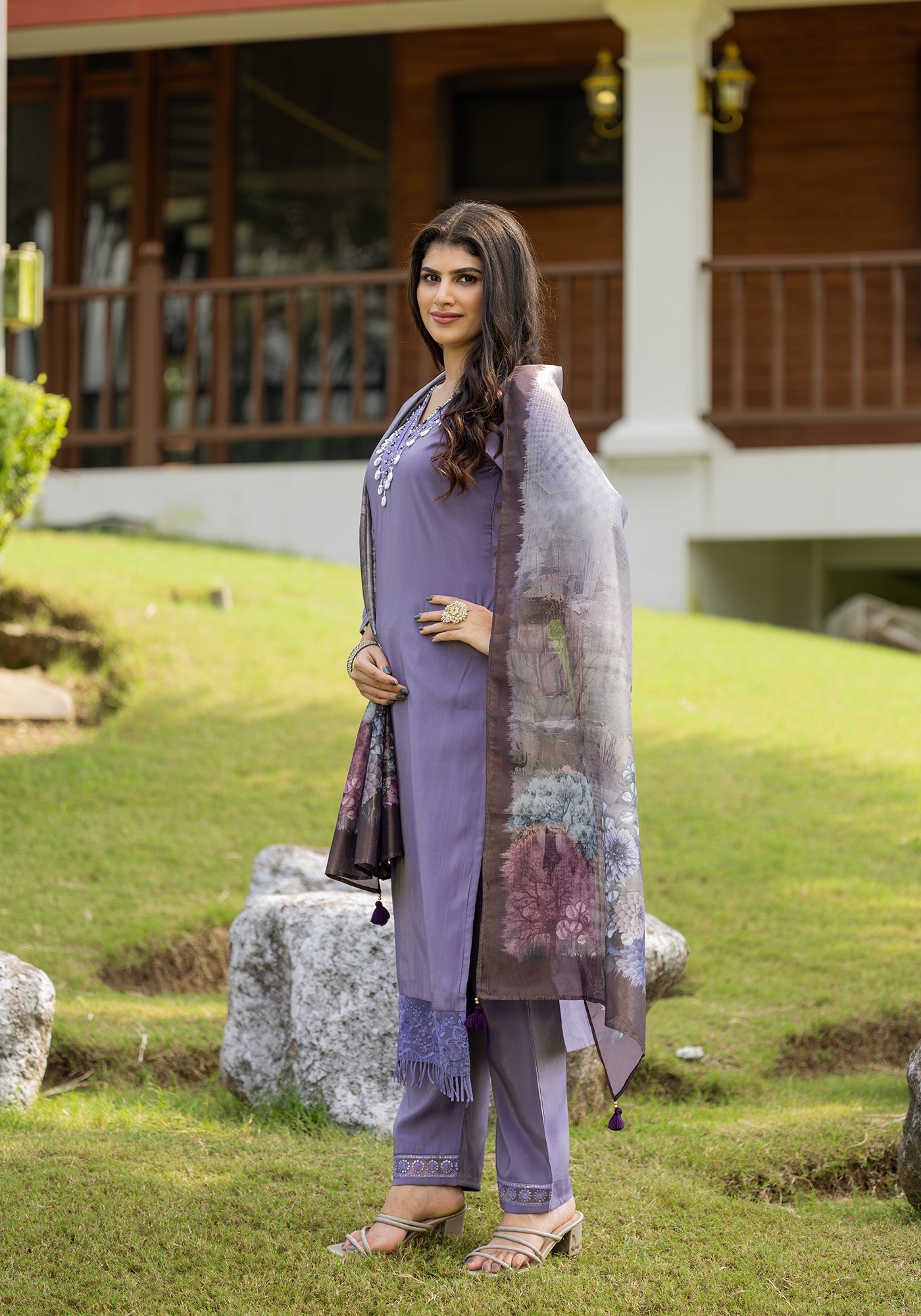 Women's V-Neck Kurta with Palazzo & Dupatta | Ethnic Set | Dupatta Set | Suit Set |Kurta Set |-8283