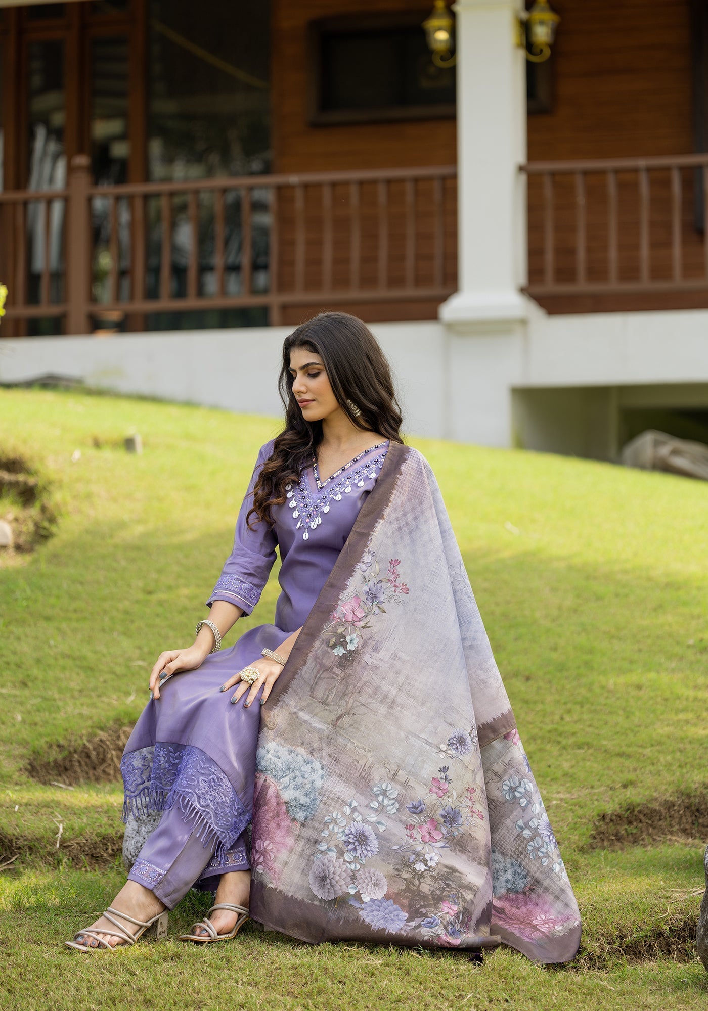 Women's V-Neck Kurta with Palazzo & Dupatta | Ethnic Set | Dupatta Set | Suit Set |Kurta Set |-8283