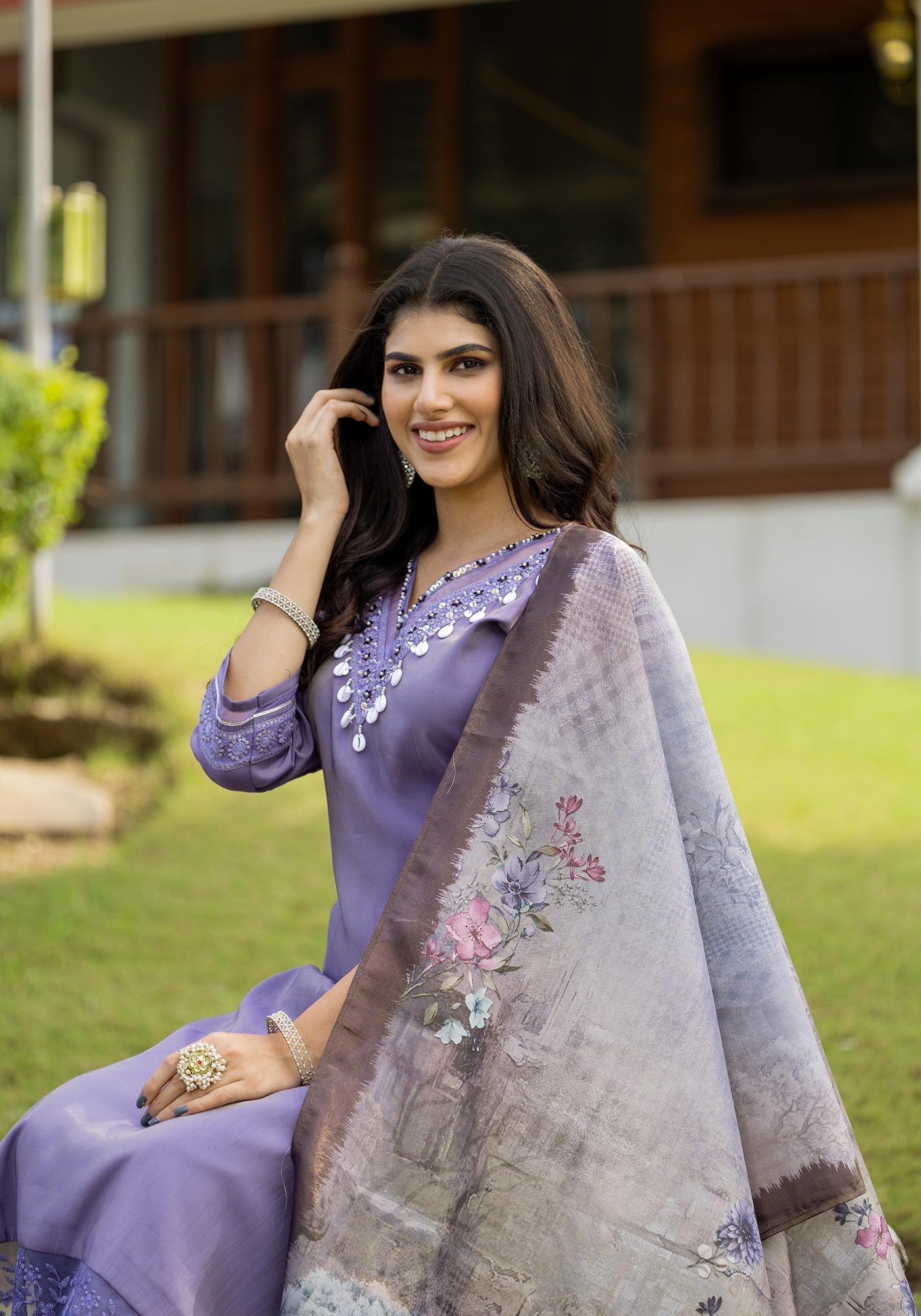 Women's V-Neck Kurta with Palazzo & Dupatta | Ethnic Set | Dupatta Set | Suit Set |Kurta Set |-8283