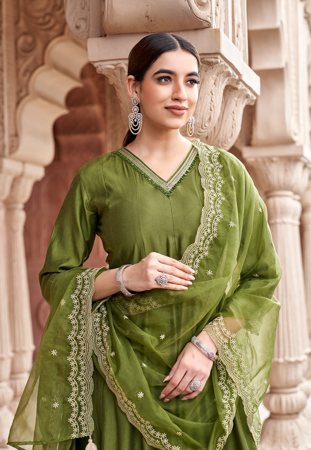 Women Floral Embroidered Kurta with Trousers & Dupatta-MIRZA